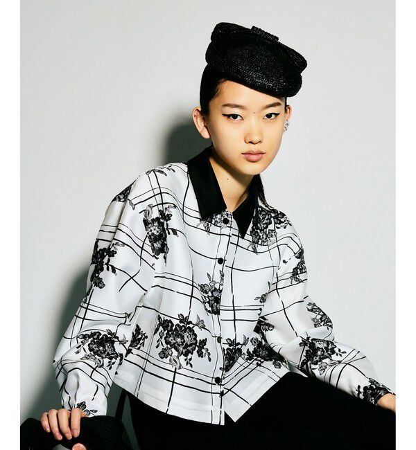 LOULOU WILLOUGHBY「【LOULOU WILLOUGHBY】SILK COフラワーチェックシャツブラウス」|シャツ・ブラウス|ホワイト系