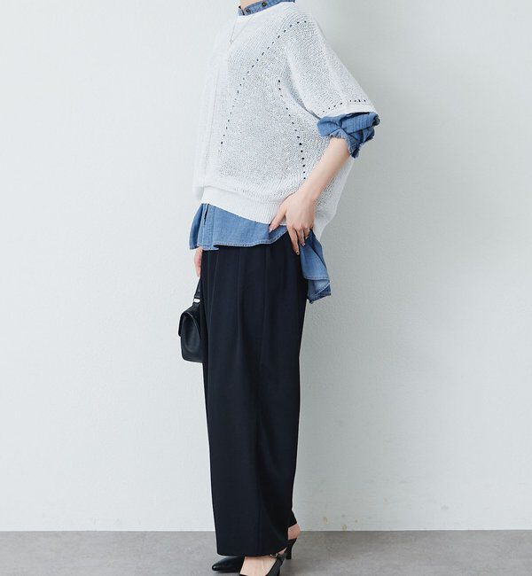  「アイレットデザインテープヤーンハーフスリーブニット」|ニット・セーター|