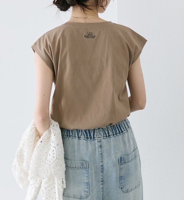  「【汗ジミ防止加工】ワンポイントロゴ刺繍フレンチスリーブTシャツ」|Tシャツ・カットソー|