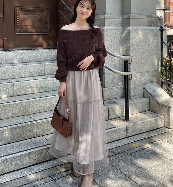  「後ろリボン2wayニットSETワンピ」|ワンピース|ライトブラウン