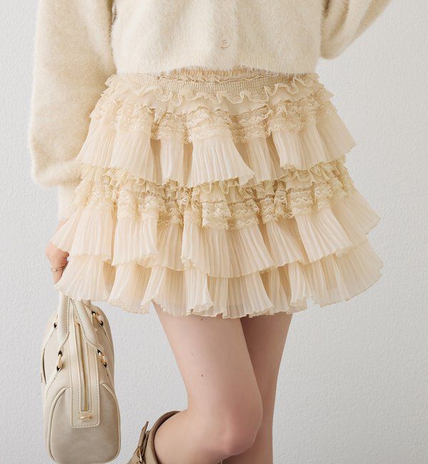  「フリルミニスカート」|スカート|ベージュ