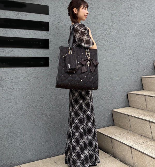  「【LouLoumei】キルティングビジューリボンチャームキャリーオントート」|ショルダー・メッセンジャー|