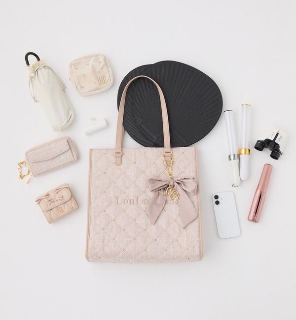  「【LouLoumei】キルティングビジューリボンチャームキャリーオントート」|ショルダー・メッセンジャー|