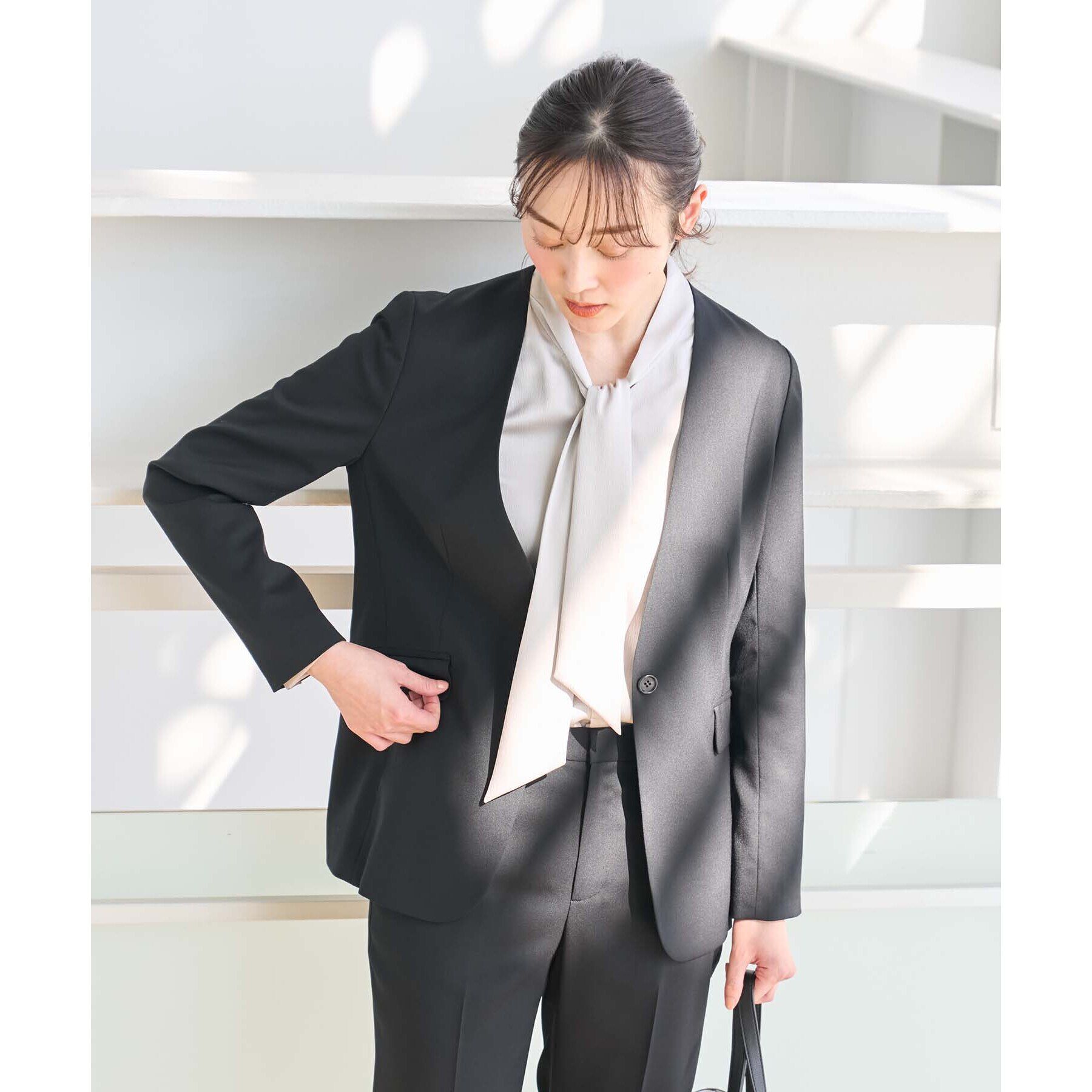 UNTITLED「【軽くて快適！】ウール混 ストレッチノーカラージャケット」|ノーカラージャケット|