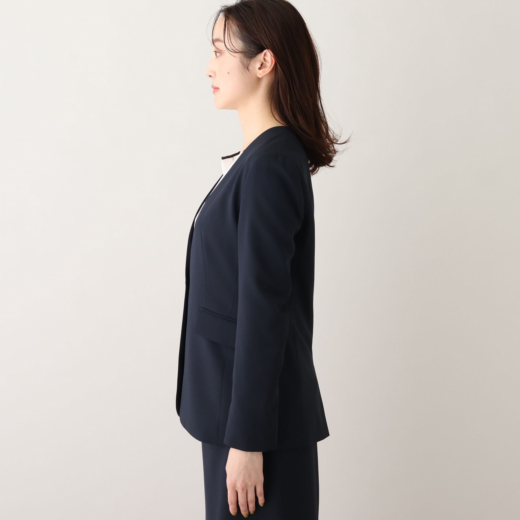 UNTITLED「【軽くて快適！】ウール混 ストレッチノーカラージャケット」|ノーカラージャケット|