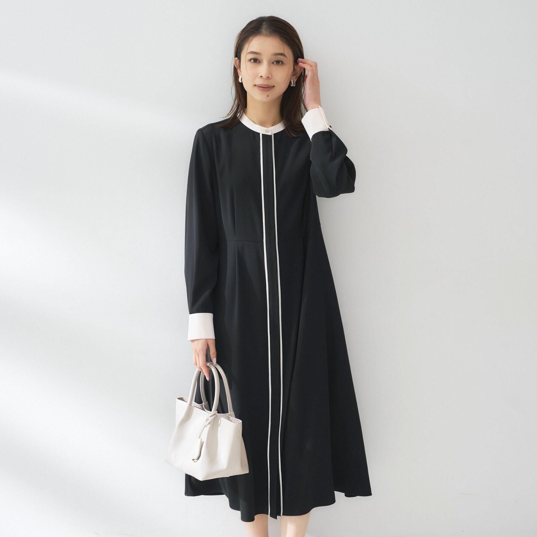UNTITLED「【洗える/前開き/フォーマル】バイカラー ワンピース」|ワンピース|ブラック(019)