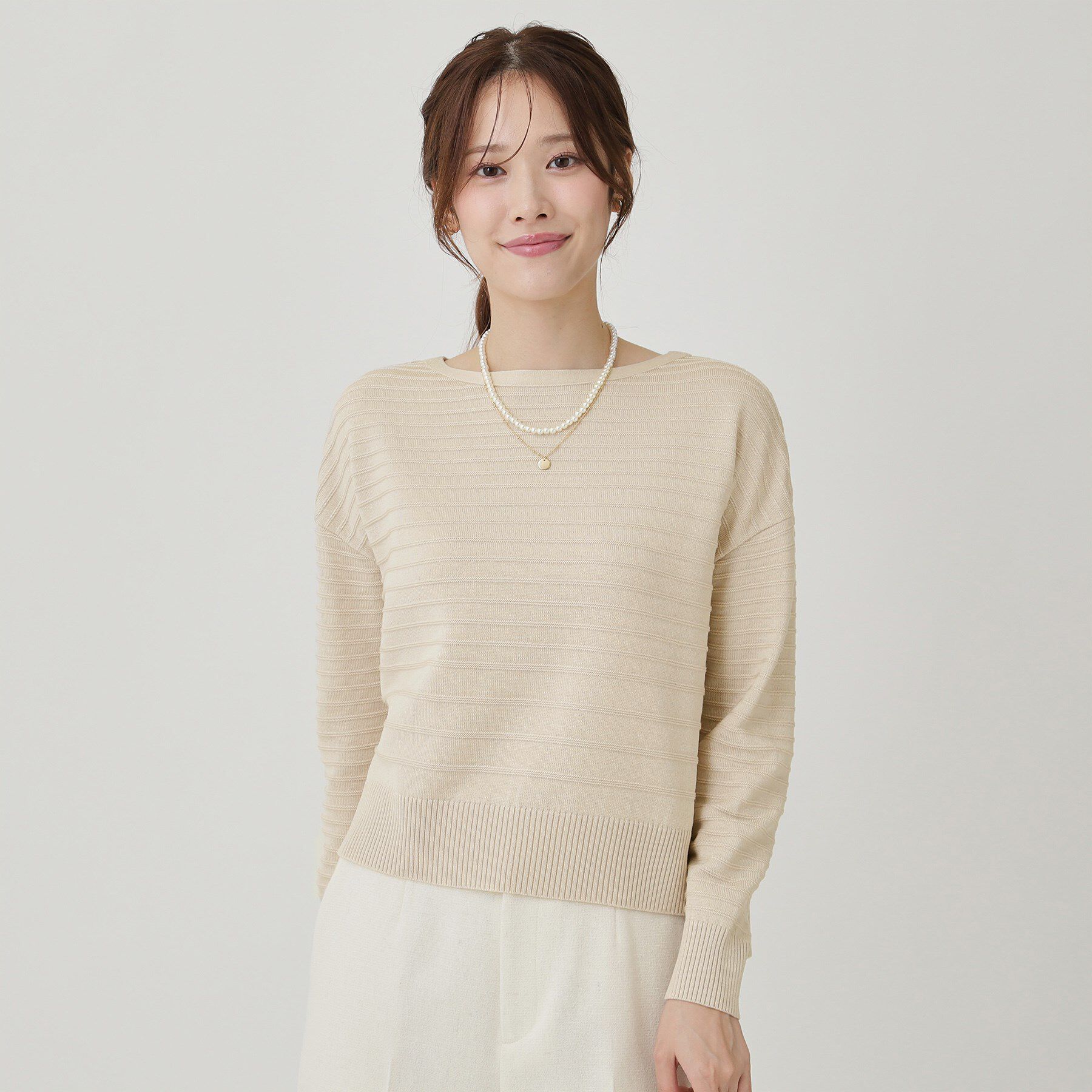 COUP DE CHANCE「【手洗い可／日本製】地柄ボーダーのニットトップス」|ニット・セーター|