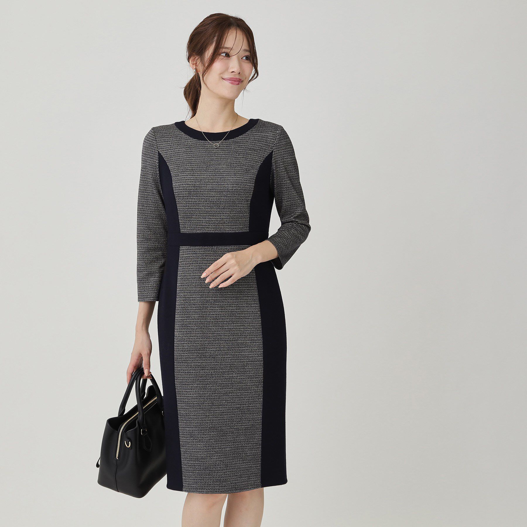 COUP DE CHANCE「【日本製／ラメ混】ジャージ素材タイトシルエットワンピース」|ワンピース|ネイビー(494)