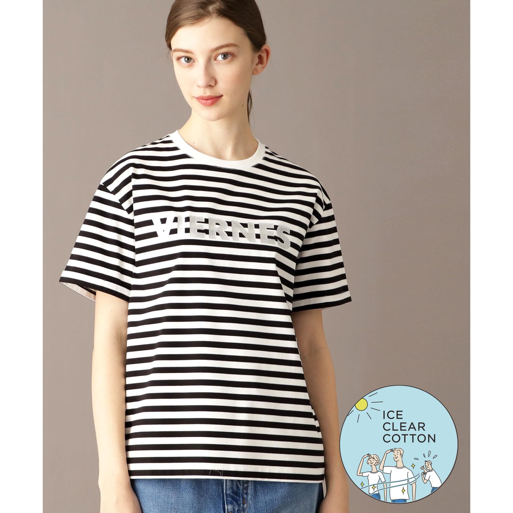 DRESSTERIOR「【接触冷感/抗菌防臭/消臭】アイスクリアコットン VIERNESロゴボーダーT」|Tシャツ・カットソー|ブラック(319)