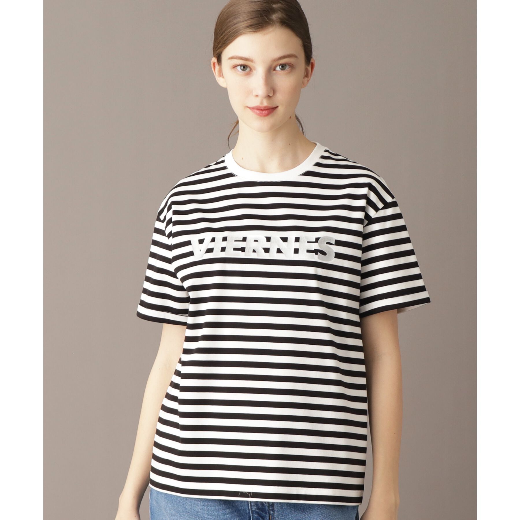 DRESSTERIOR「【接触冷感/抗菌防臭/消臭】アイスクリアコットン VIERNESロゴボーダーT」|Tシャツ・カットソー|