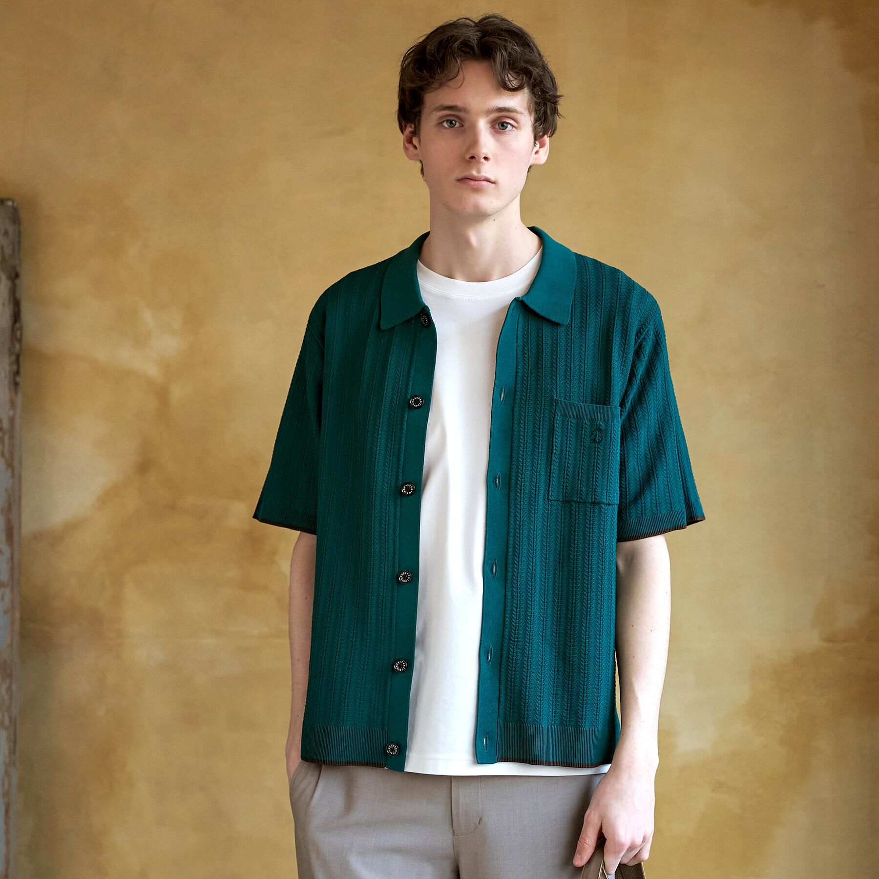 DRESSTERIOR「【Safari5月号掲載】ウォッシャブル キューバニットシャツ」|ニット・セーター|グリーン(022)