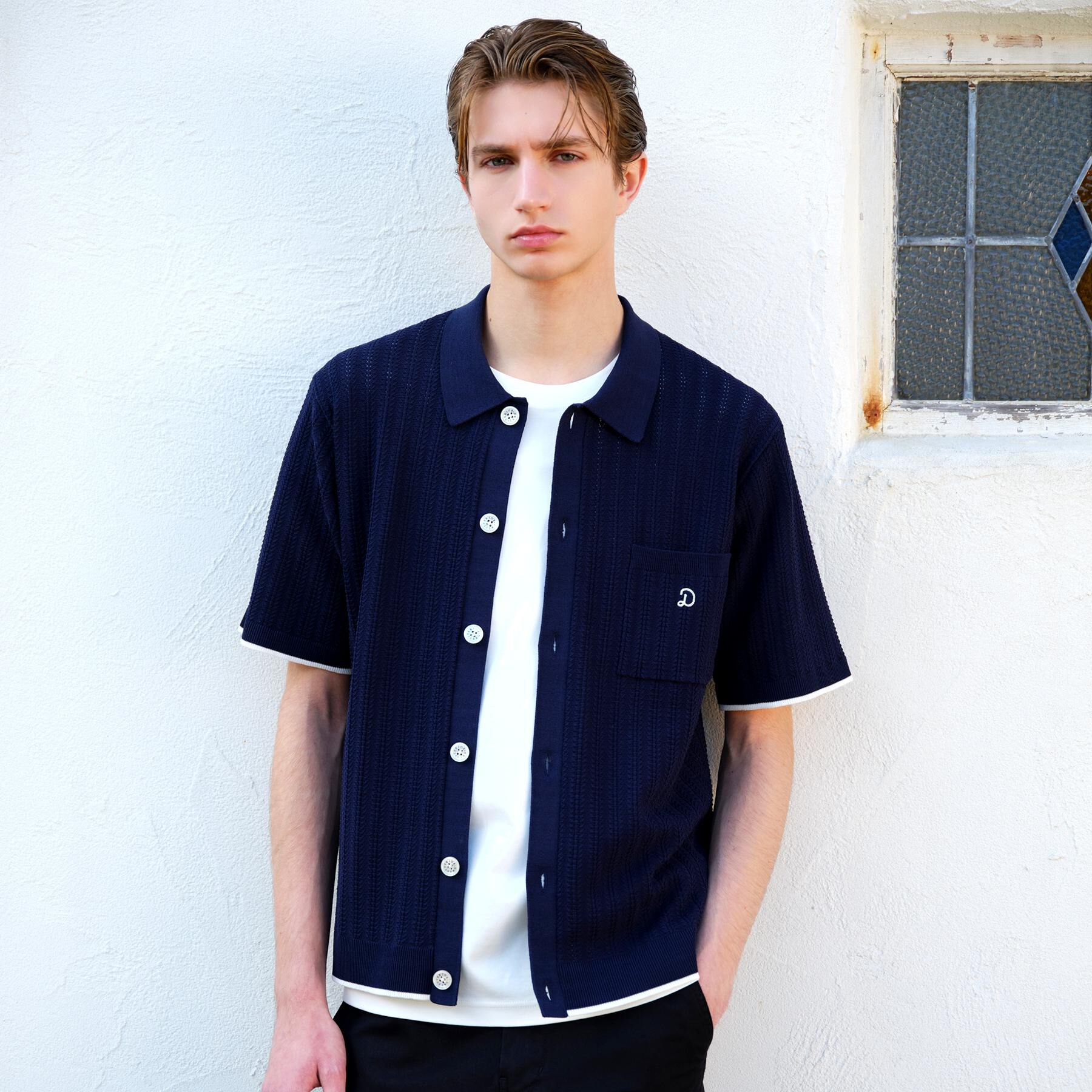 DRESSTERIOR「【Safari5月号掲載】ウォッシャブル キューバニットシャツ」|ニット・セーター|ネイビー(094)