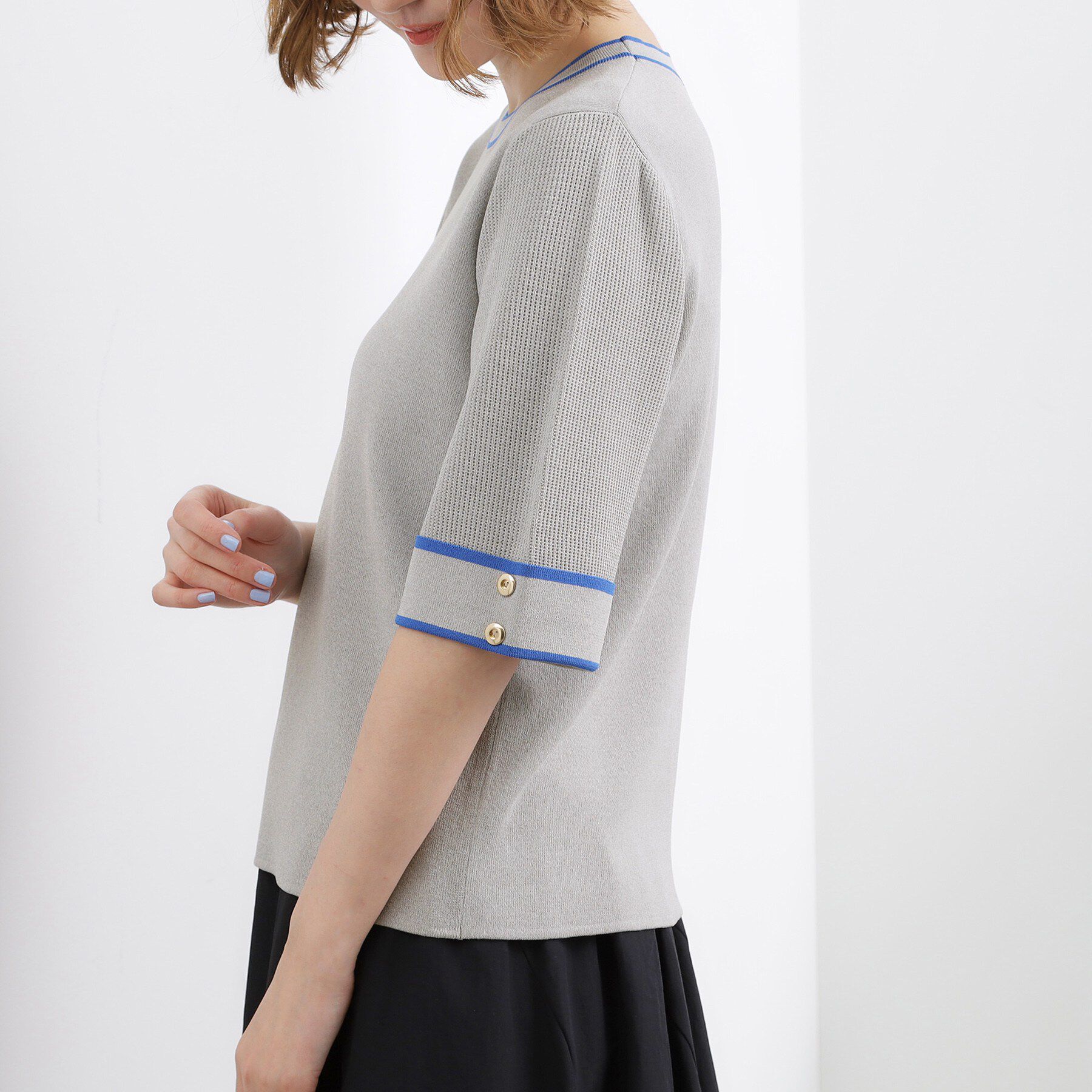 grove「【貴島明日香さん着用】やわらかドライタッチ 袖メッシュ編みニット」|ニット・セーター|