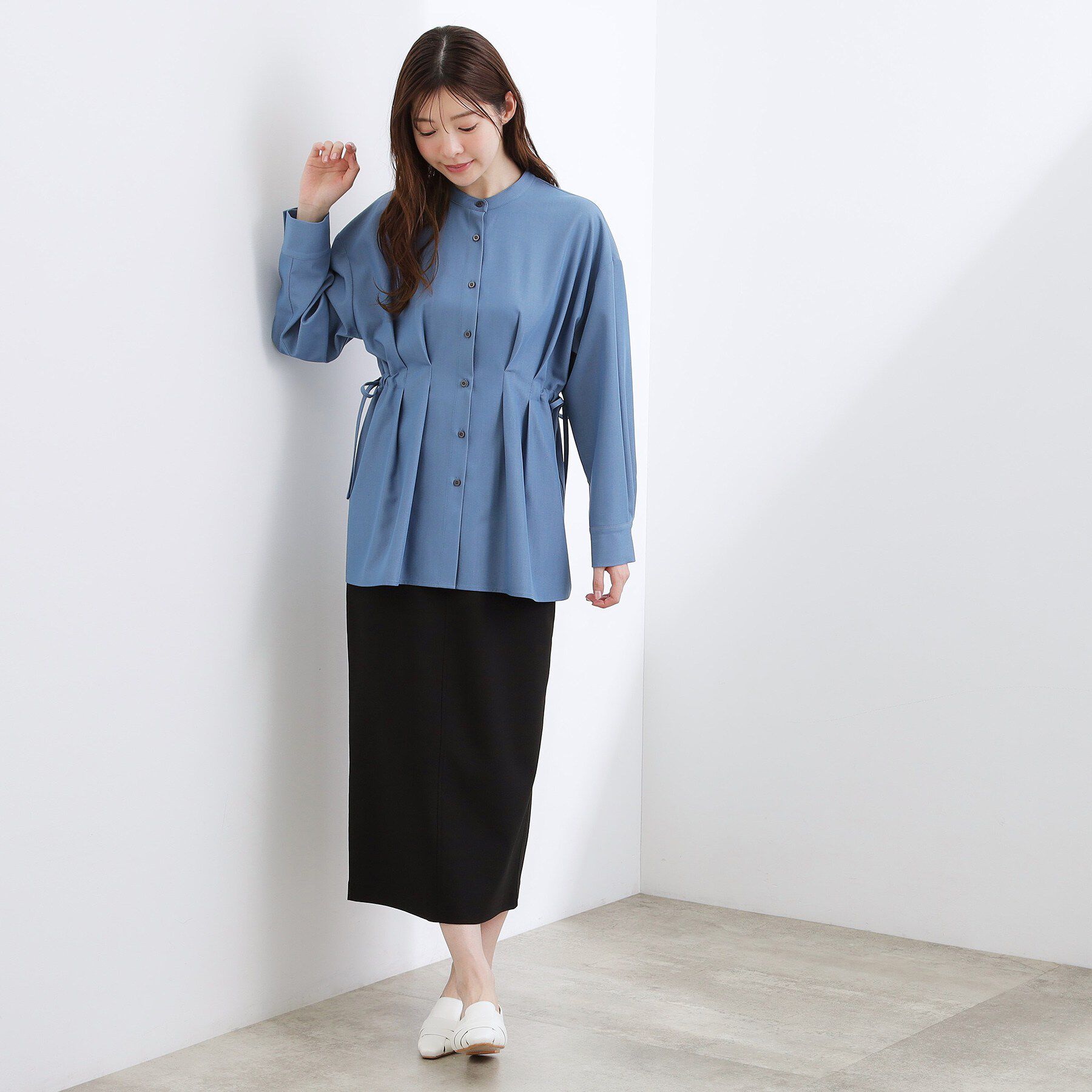 grove「【体型カバー】ウエストタック スタンドネックシャツ」|シャツ・ブラウス|