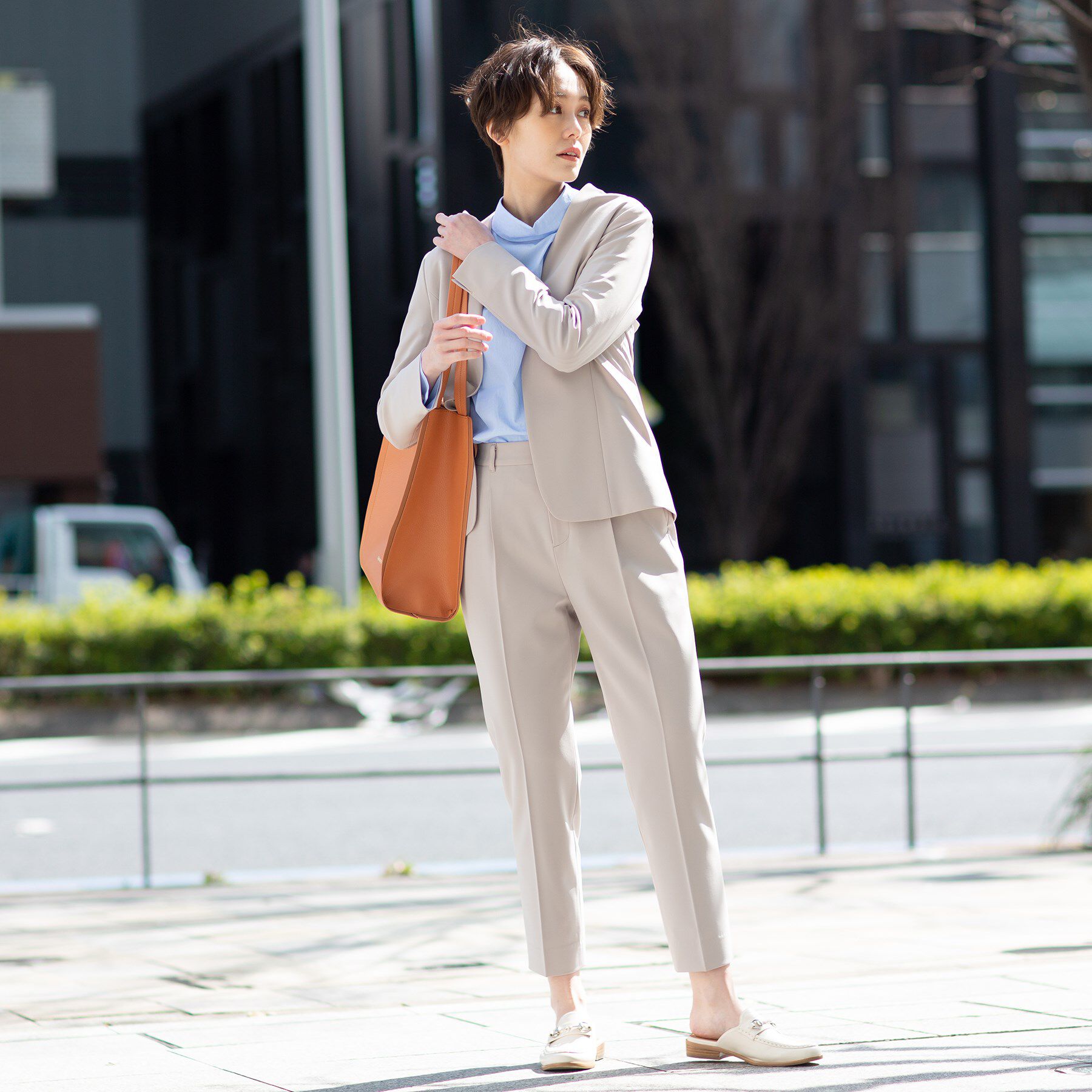 INDIVI「【洗える/UVケア/エコ/日本製】ストレッチノーカラージャケット」|スーツ|