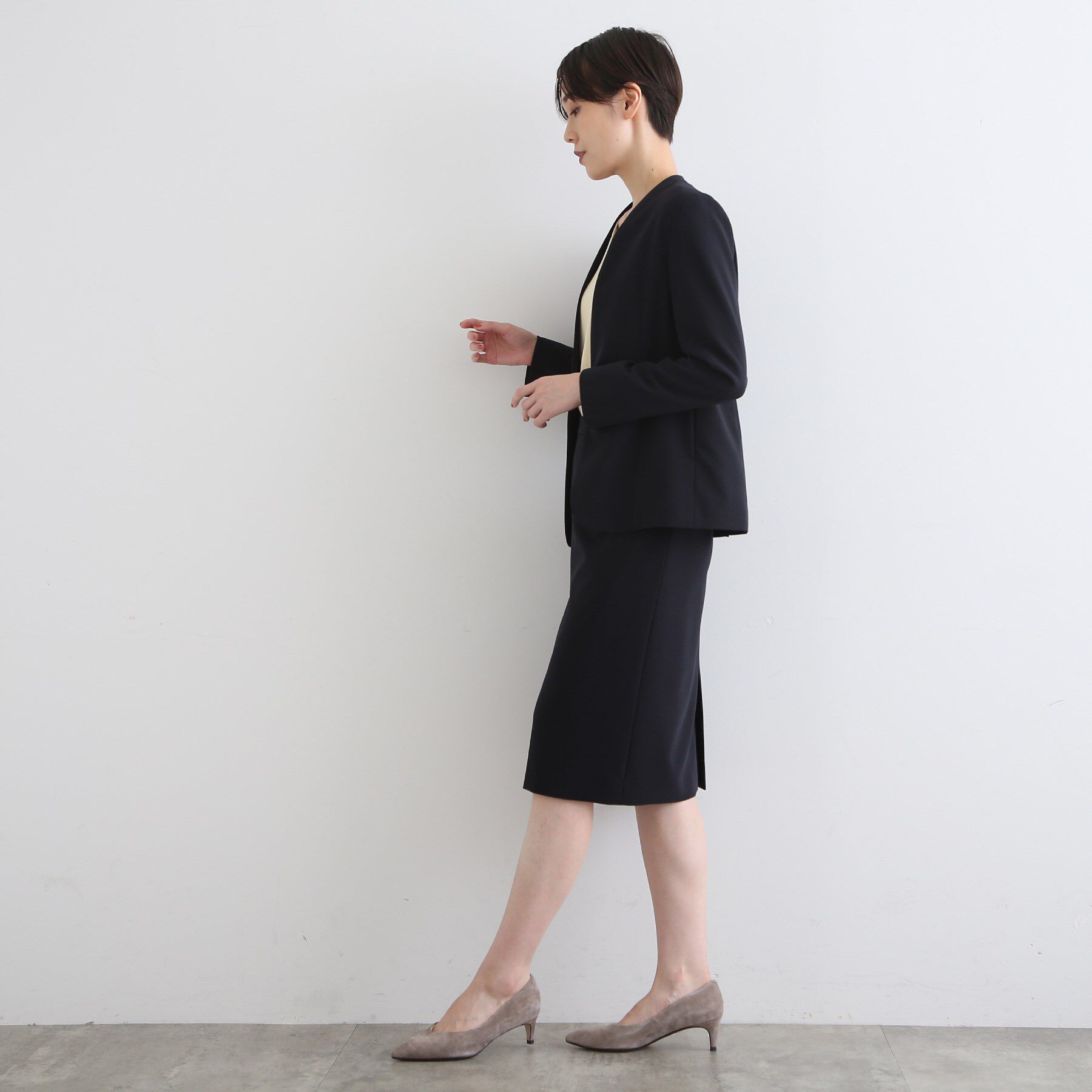 INDIVI「【洗える/UVケア/エコ/日本製】ストレッチノーカラージャケット」|スーツ|