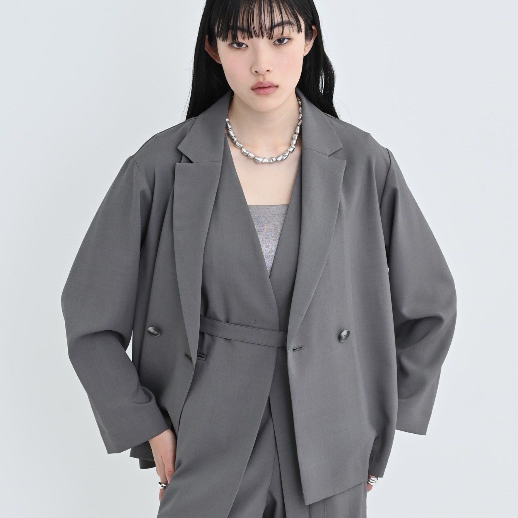 GALLEST「【セットアップ可】モードフィットダブルボタンジャケット【カセット服/オケージョン/通勤】」|テーラードジャケット|チャコールグレー(0