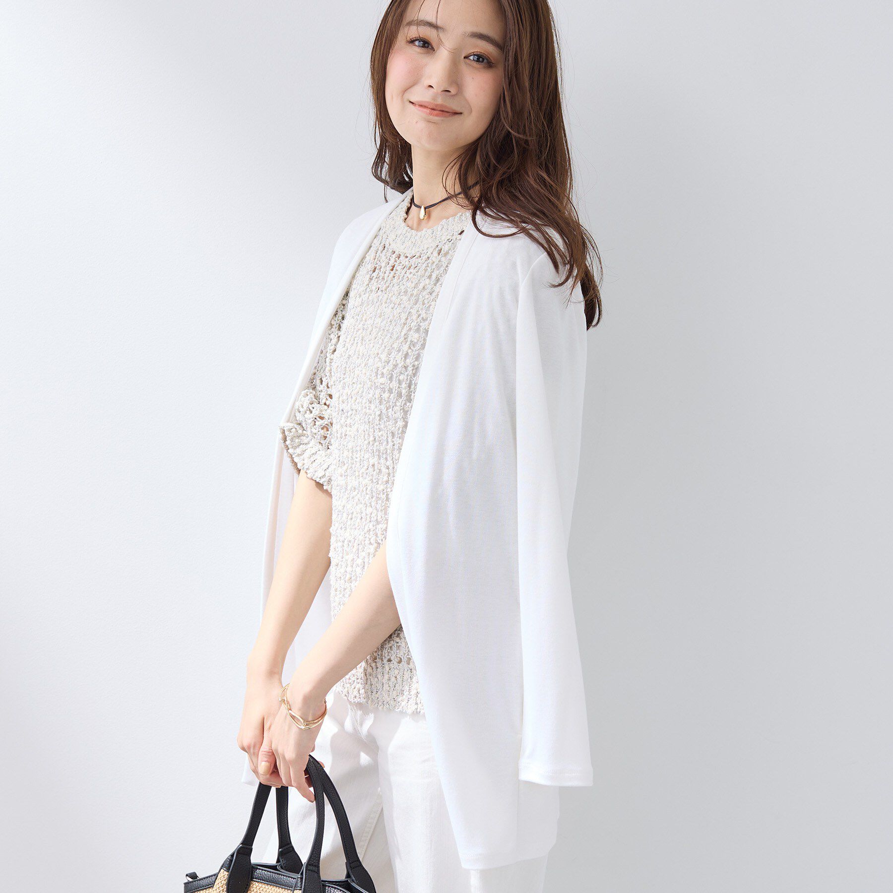 INDIVI「【UVケア】着流しミドル丈カーディガンジャージ」|カーディガン|