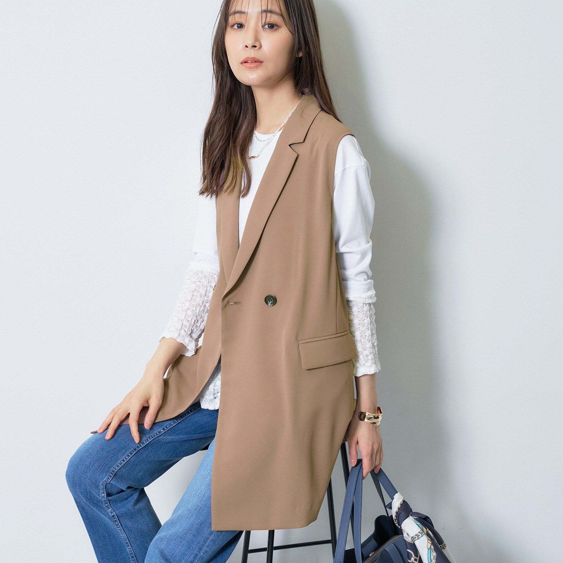 INDIVI「【さらに軽く軽快！／着る日傘】颯爽ジレジャケット」|ベスト・ジレ|モカブラウン(042