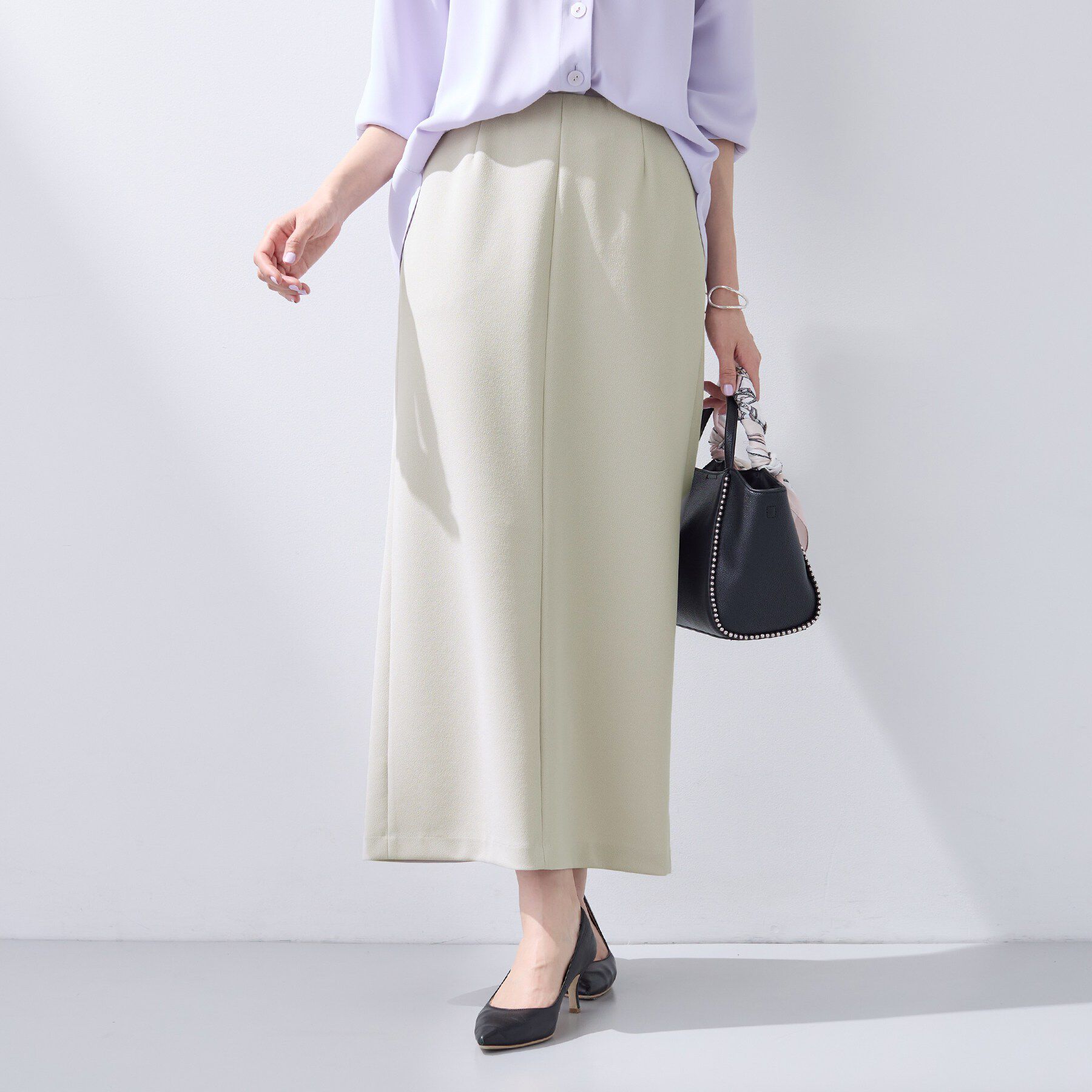 INDIVI「【洗える／Iライン】ジャージスカート」|スカート|グレージュ(050)