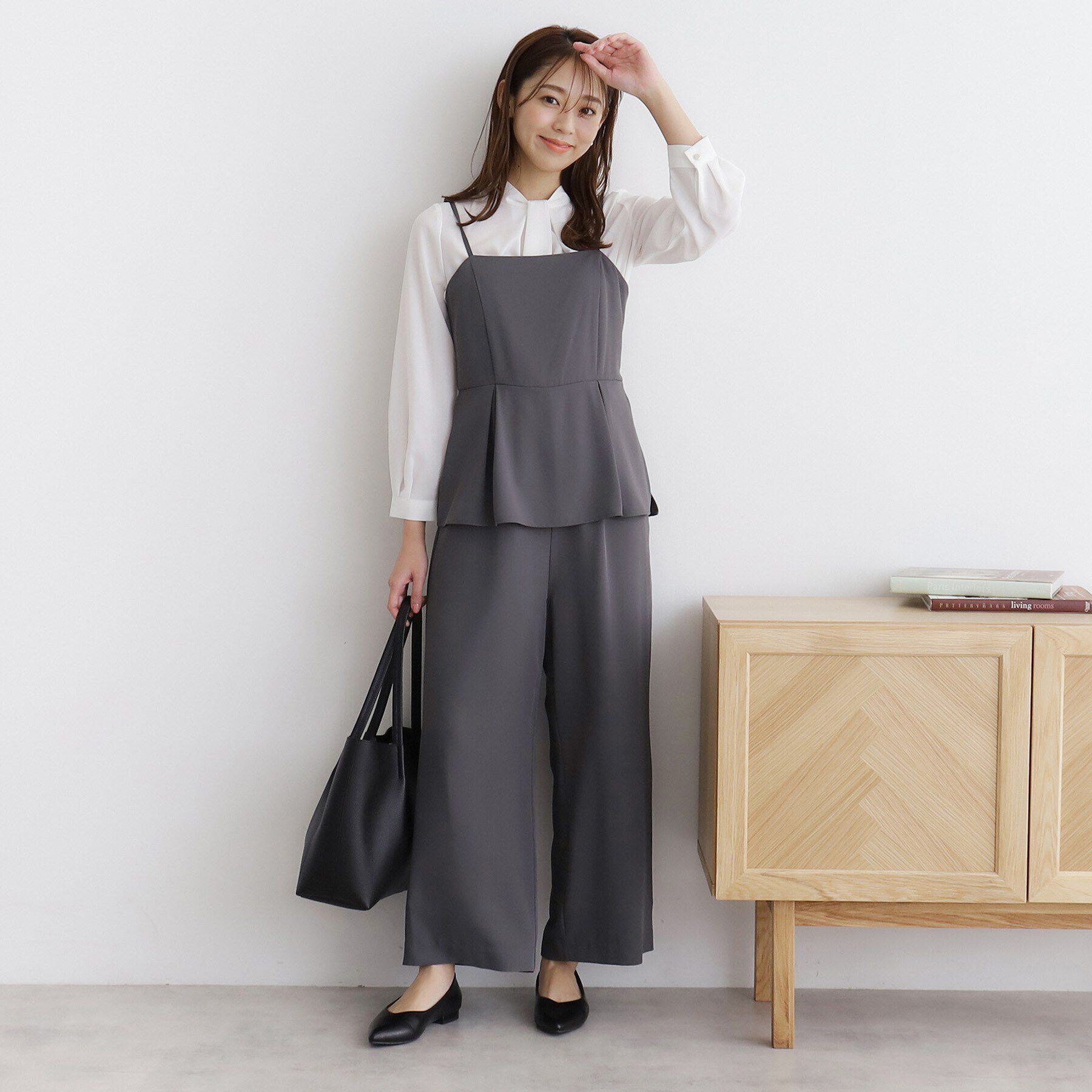 index「ペプラムレイヤードサロペット【洗濯機洗い可/イージーアイロン】」|オールインワン|グレー(012)