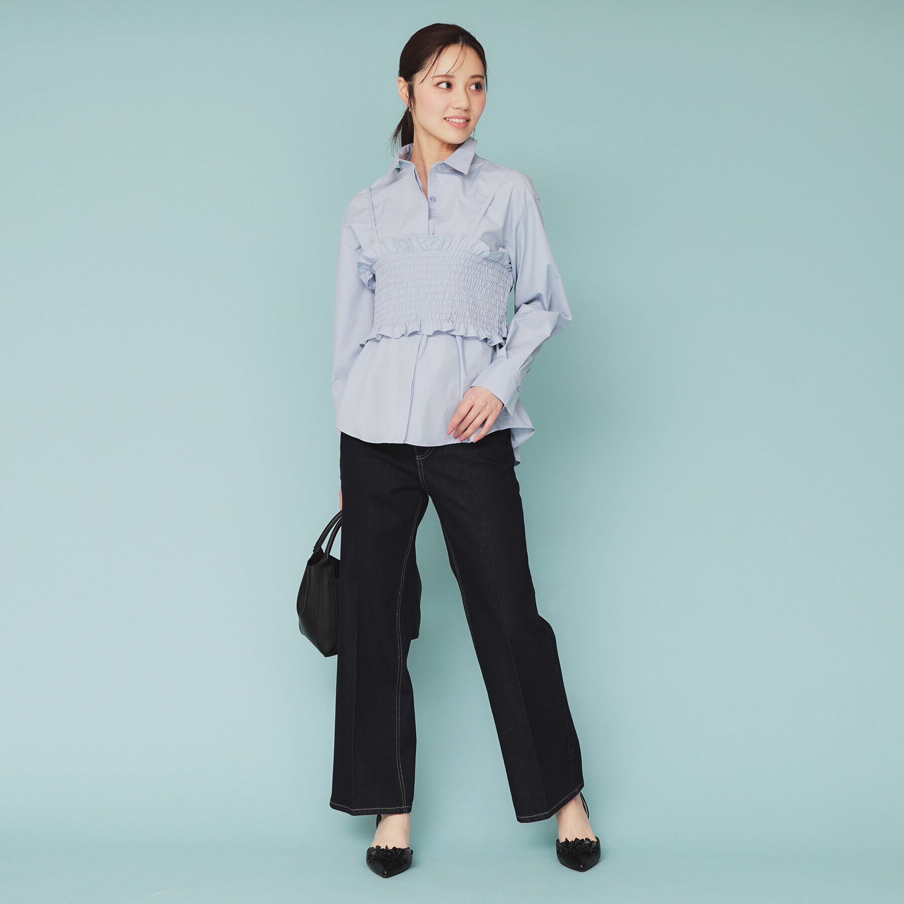 index「《andGIRL掲載》ビスチェレイヤードロングシャツ【洗濯機洗い可】」|シャツ・ブラウス|