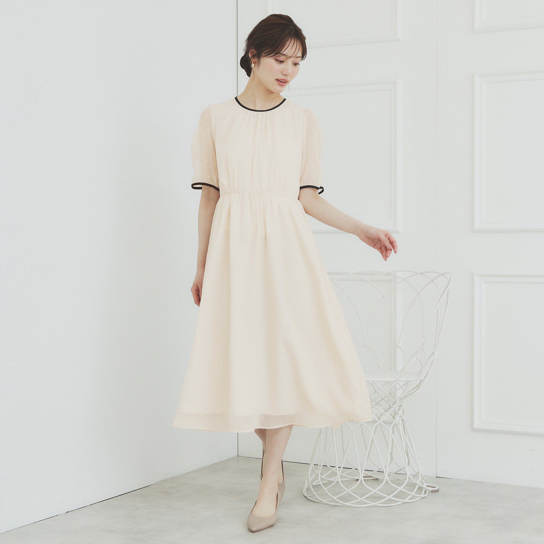 index「フィット＆フレアバイカラーワンピース【洗濯機洗い可/イージーアイロン】」|ワンピース|