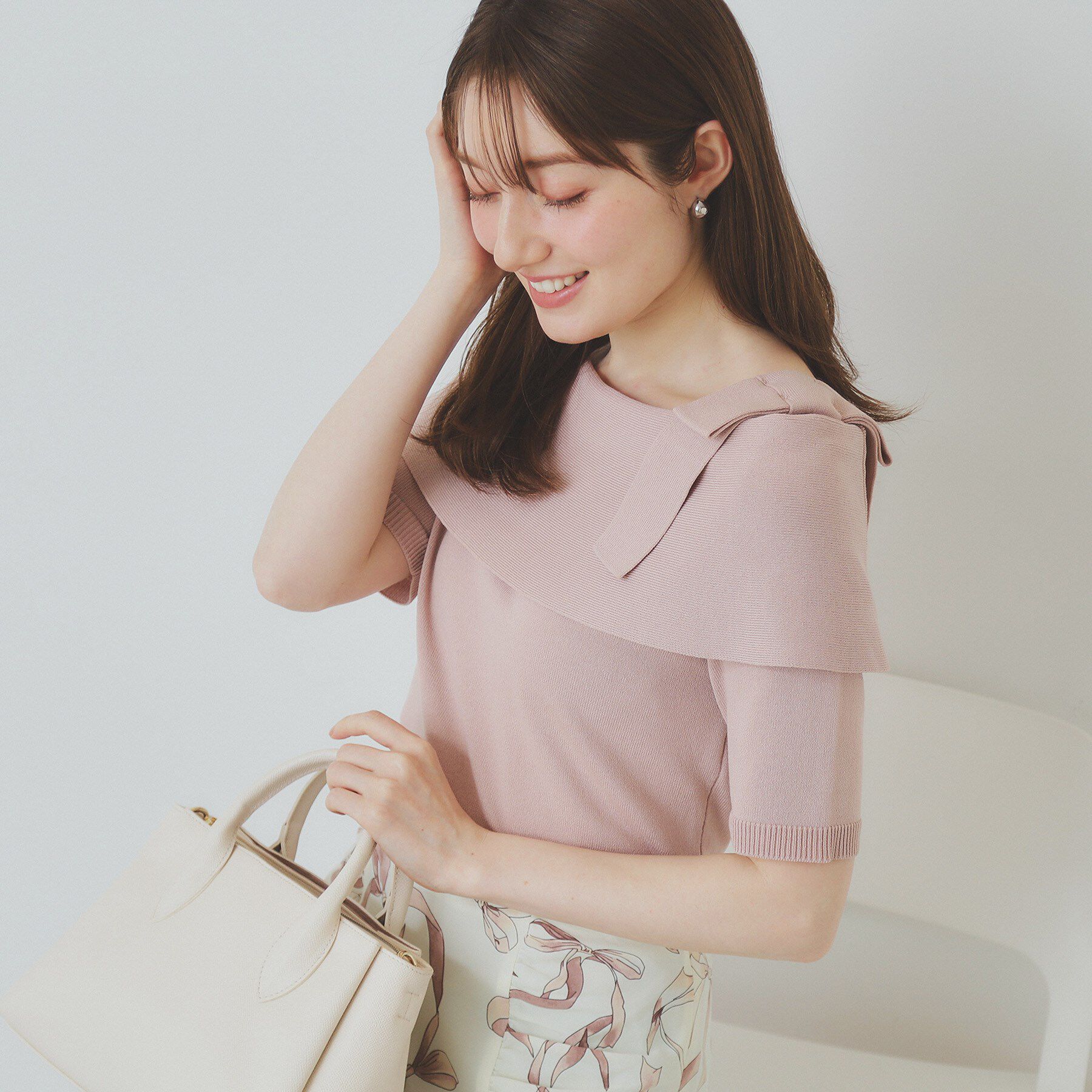 index「アシメリボンオフショルニット【洗濯機洗い可】」|ニット・セーター|