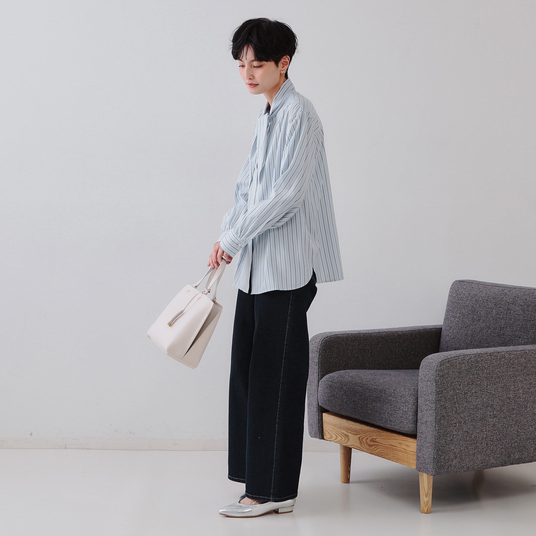 OPAQUE.CLIP「ストライプボウタイシャツ【洗濯機洗い可】」|シャツ・ブラウス|