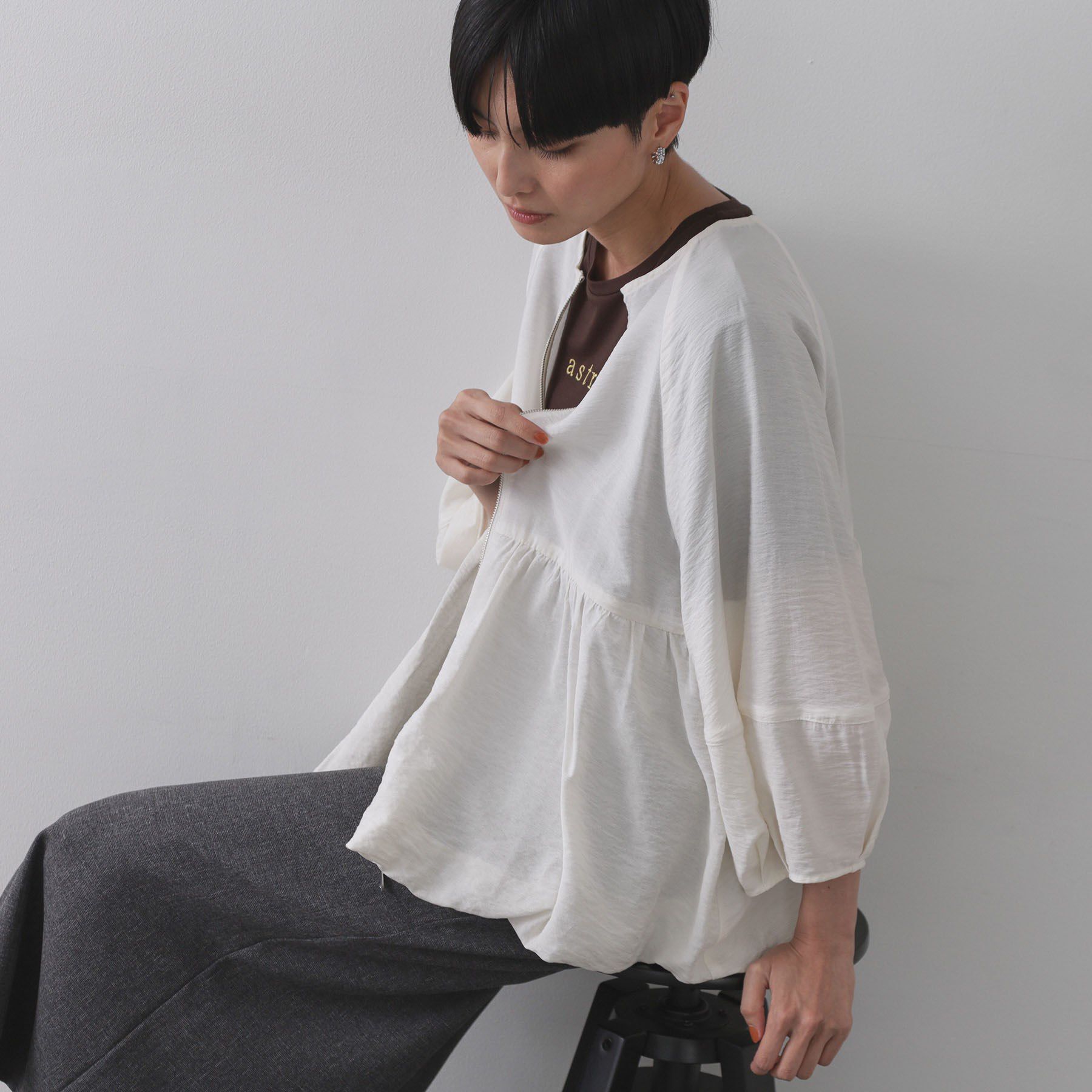 OPAQUE.CLIP「シアーバルーンペプラムブルゾン【洗える】」|ブルゾン・スタジャン|アイボリー(004)