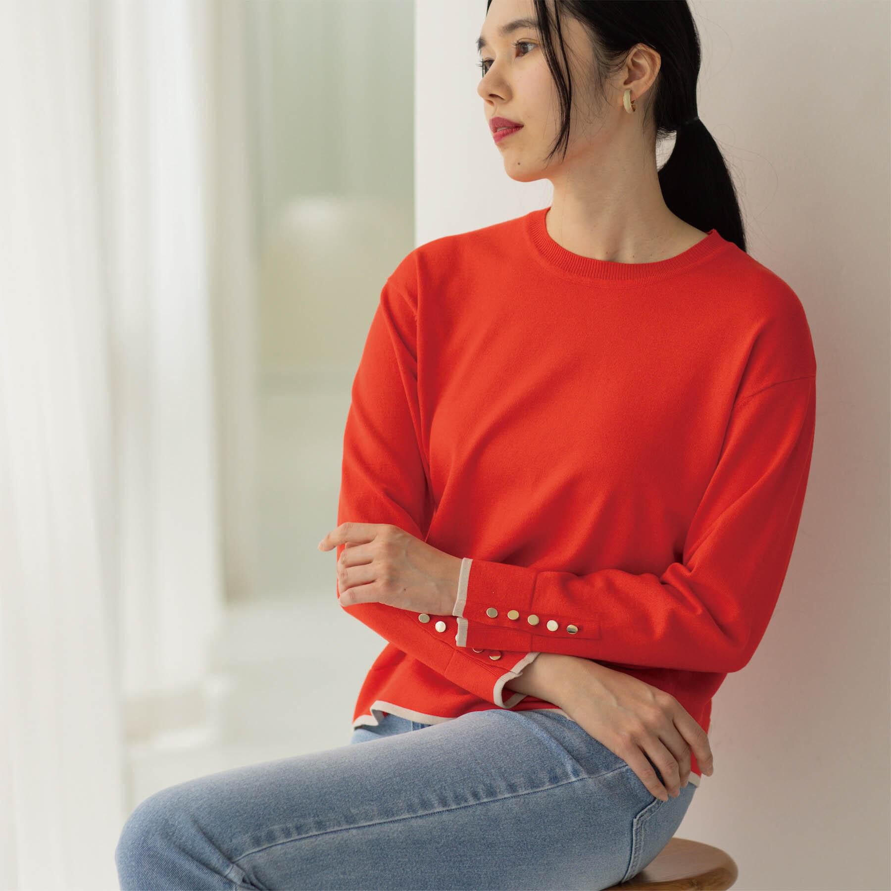 OPAQUE.CLIP「金ボタン使いリラクシーニット【洗濯機OK】」|ニット・セーター|