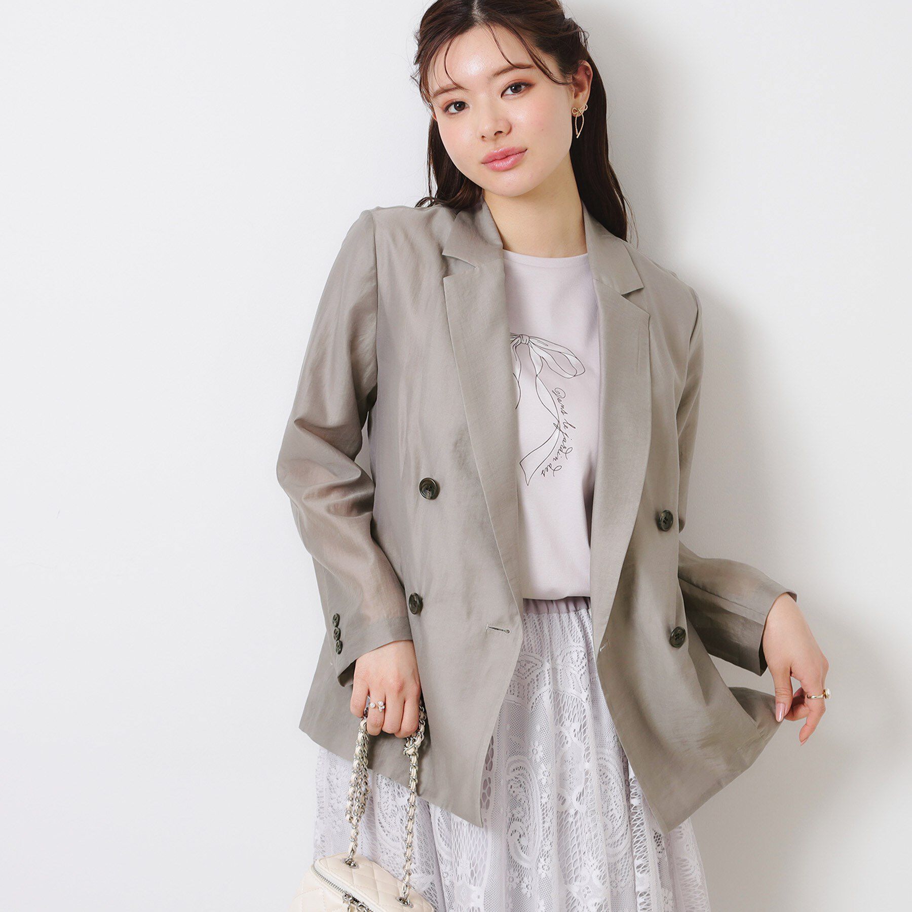 Couture broach「【オシャレな透け感・通勤】シアージャケット」|テーラードジャケット|トープ(054)