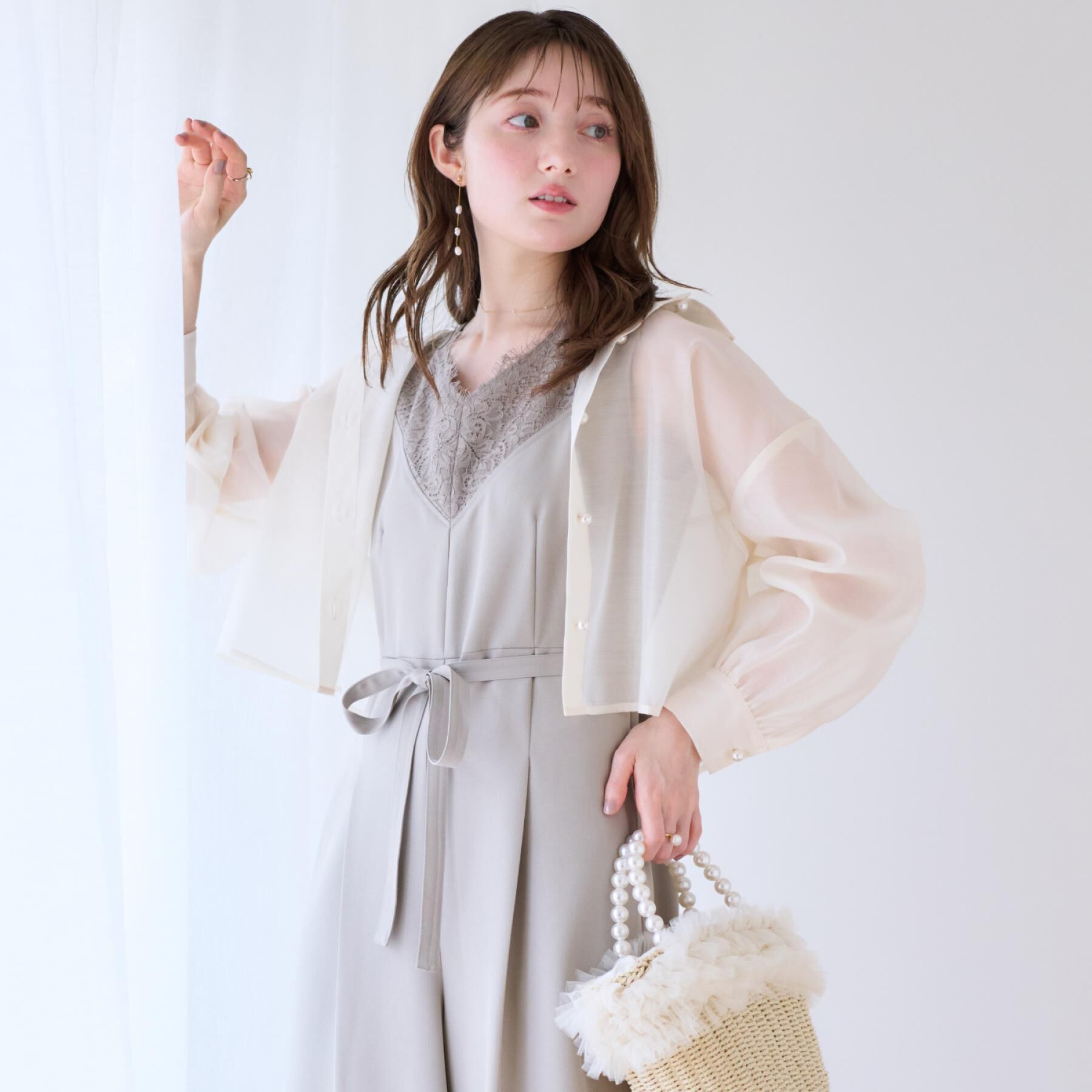 Couture broach「【洗える・オシャレな透け感】パール調ボタンシアーシャツ」|シャツ・ブラウス|