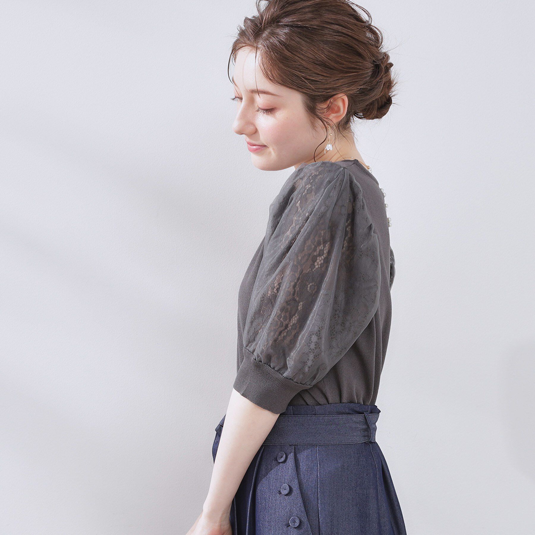 Couture broach「【洗える・UV機能・通勤】オーガンレース袖ニット」|ニット・セーター|
