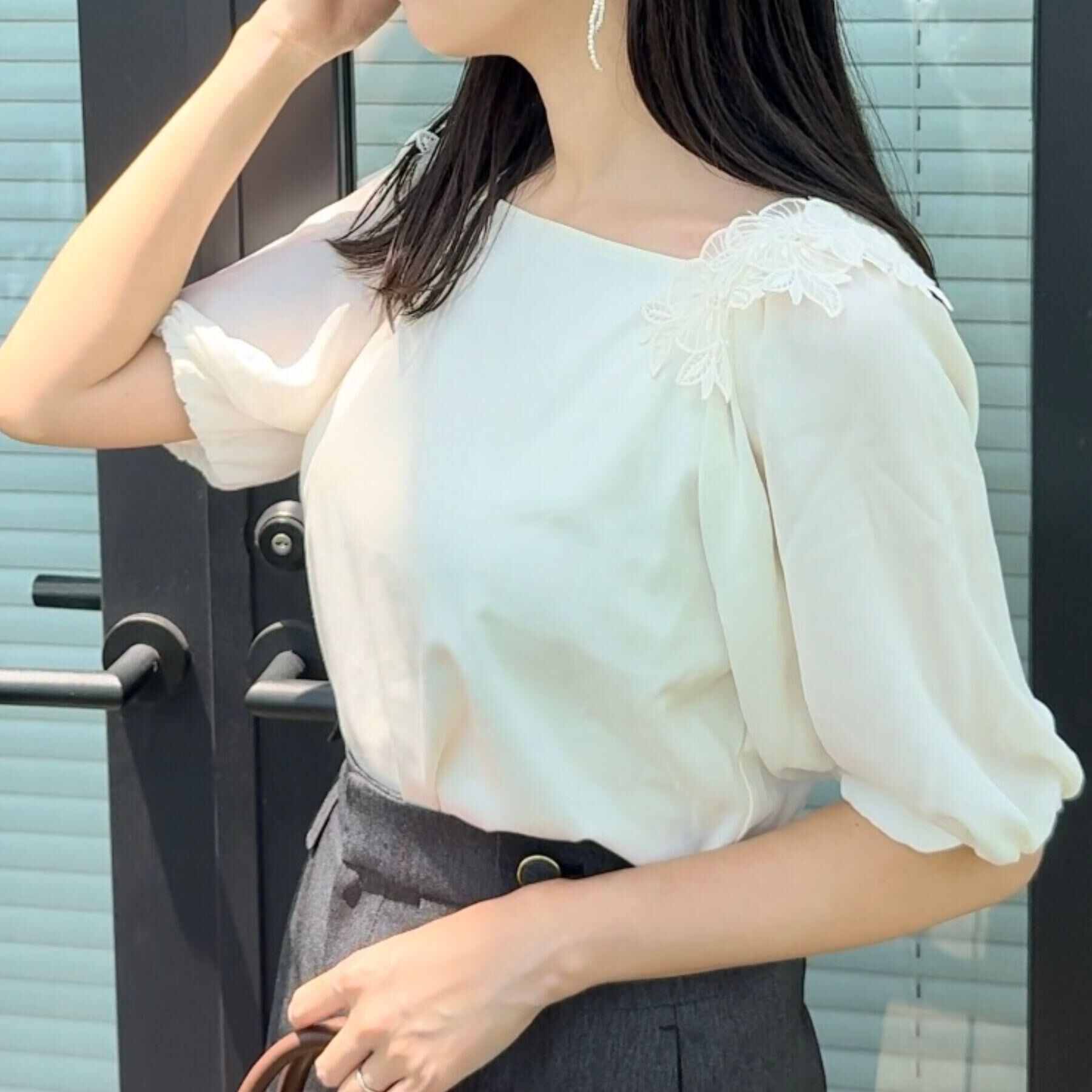 Couture broach「【マシンウォッシャブル・UVケア・接触冷感】ラグランレースドッキングカットソー」|Tシャツ・カットソー|