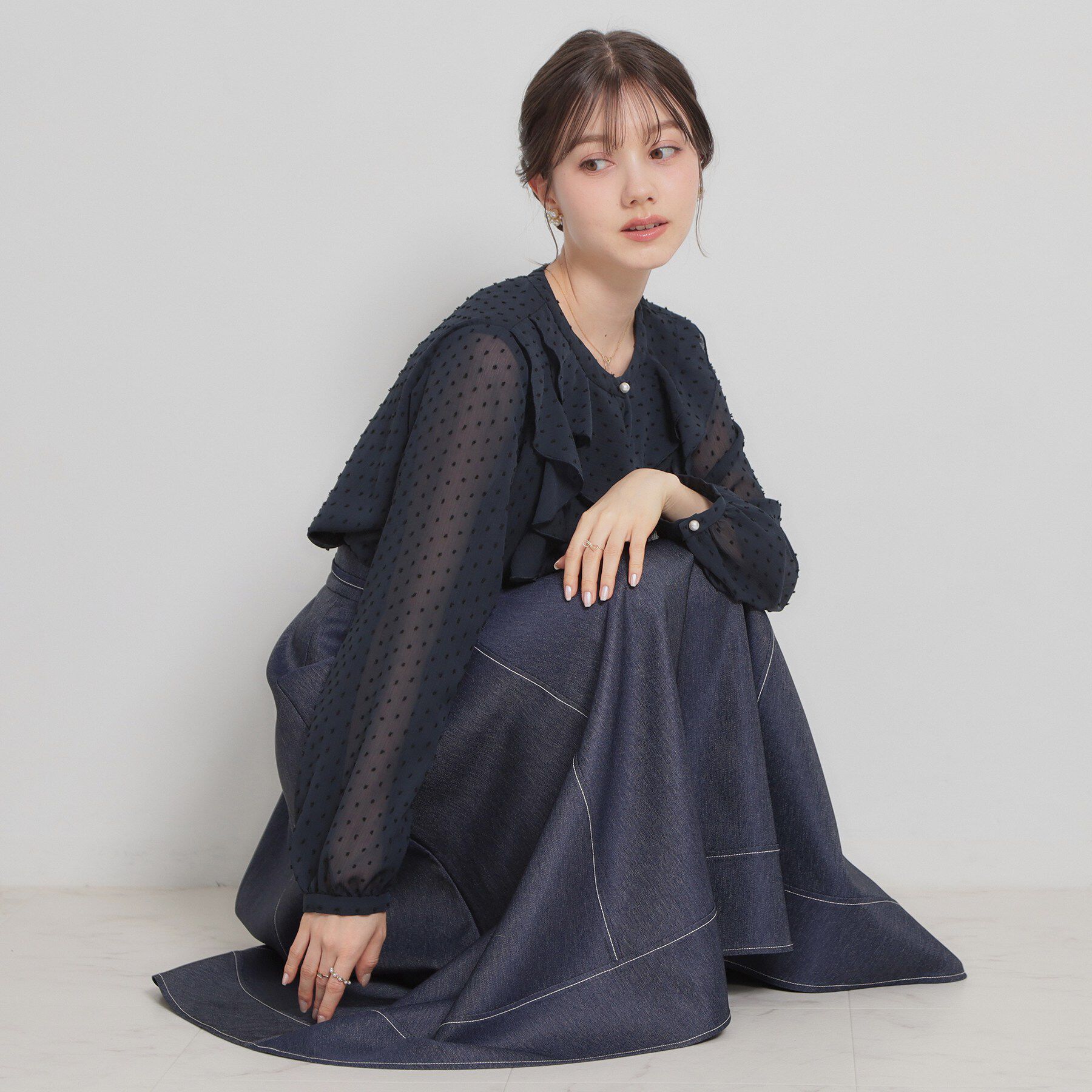 Couture broach「【洗える】デニムライク細リボンスカート」|スカート|