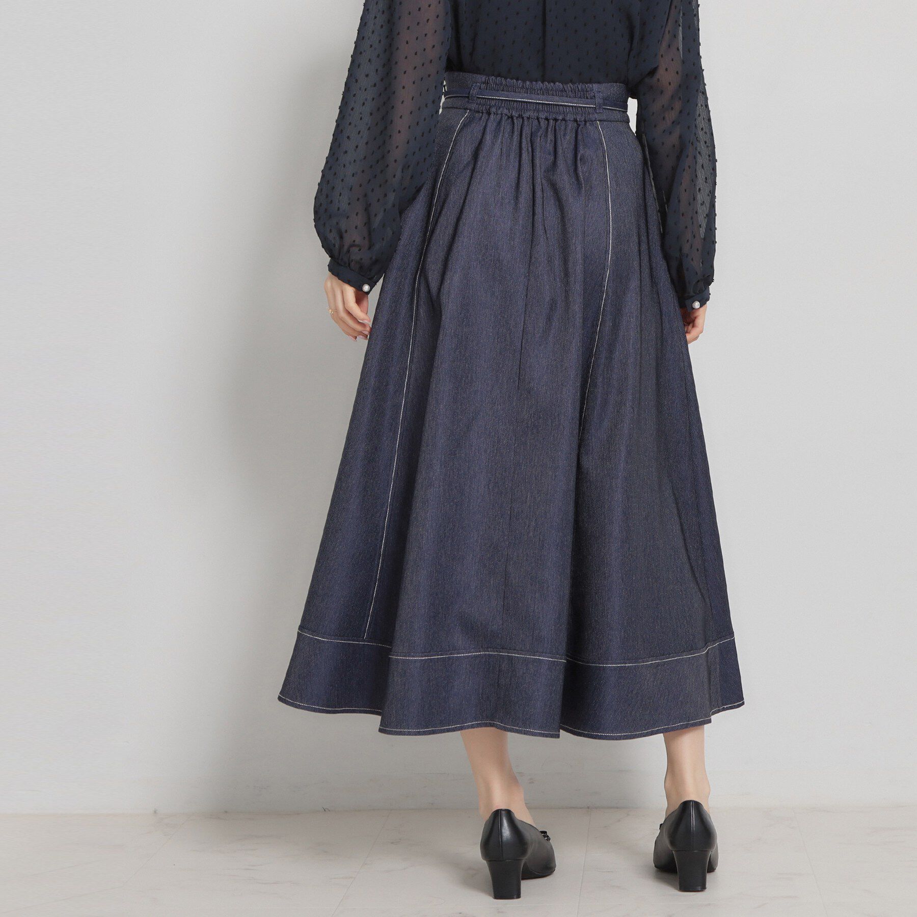 Couture broach「【洗える】デニムライク細リボンスカート」|スカート|