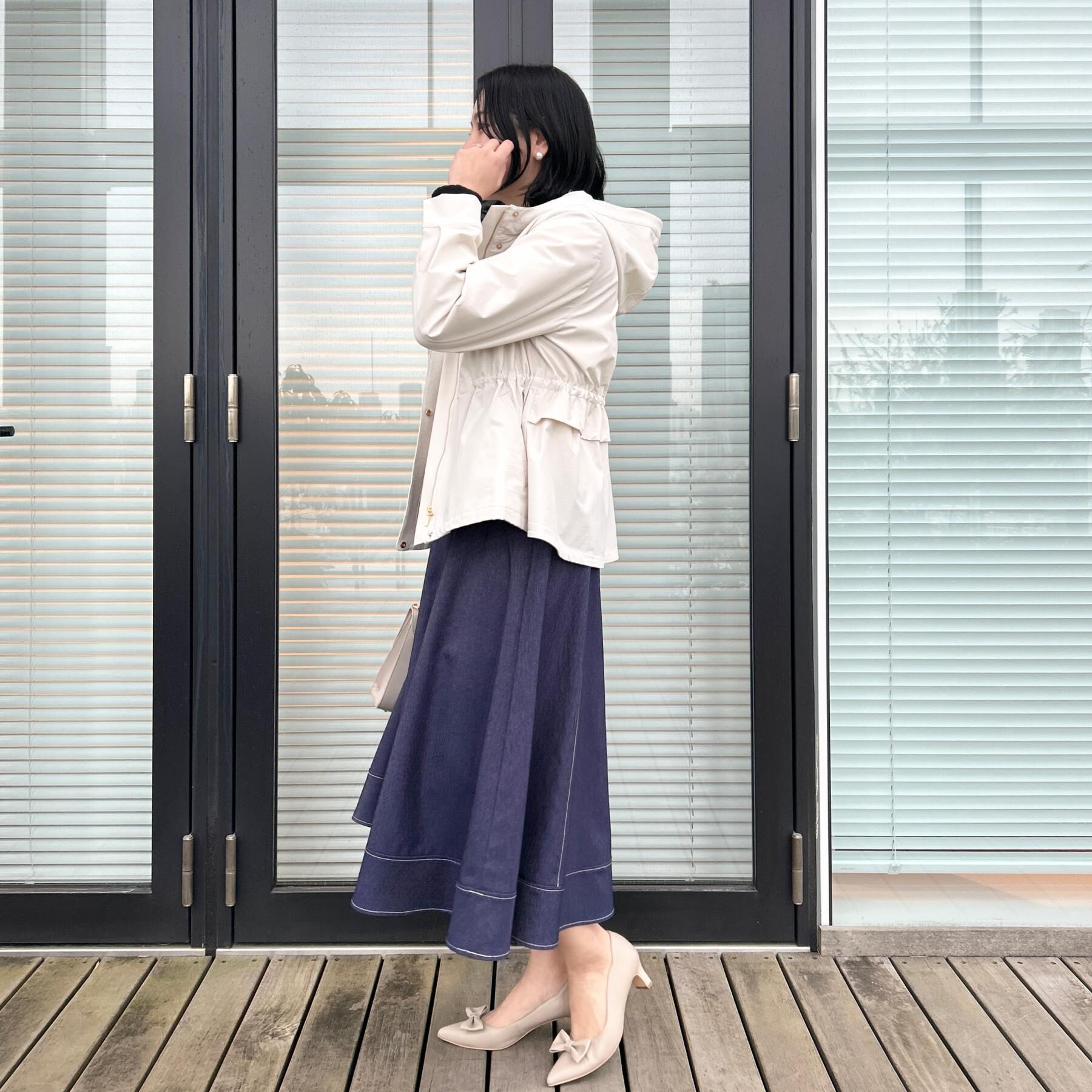 Couture broach「【洗える】デニムライク細リボンスカート」|スカート|