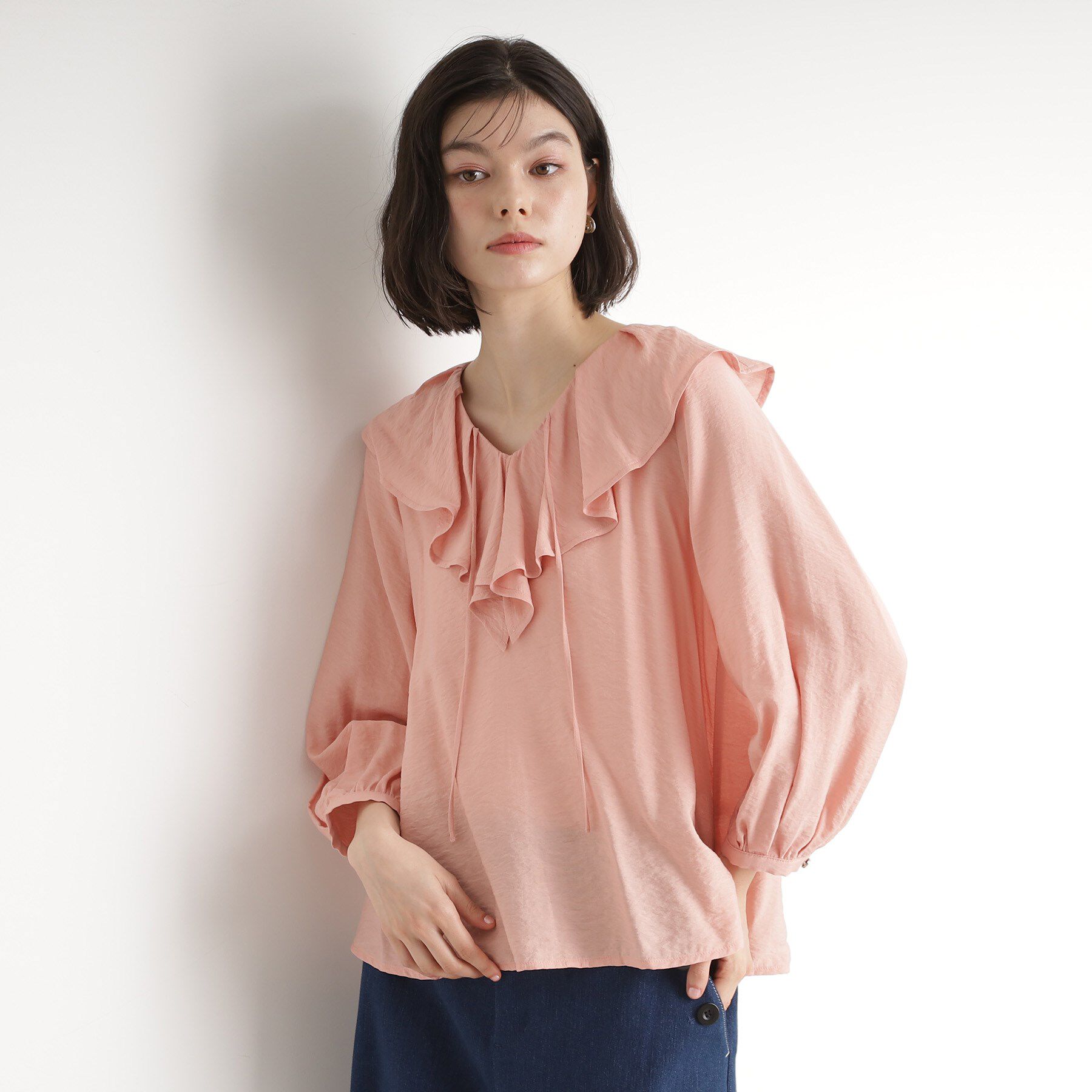 THE SHOP TK「ラッフルカラーブラウス【洗濯機OK】」|シャツ・ブラウス|ピンク(071)