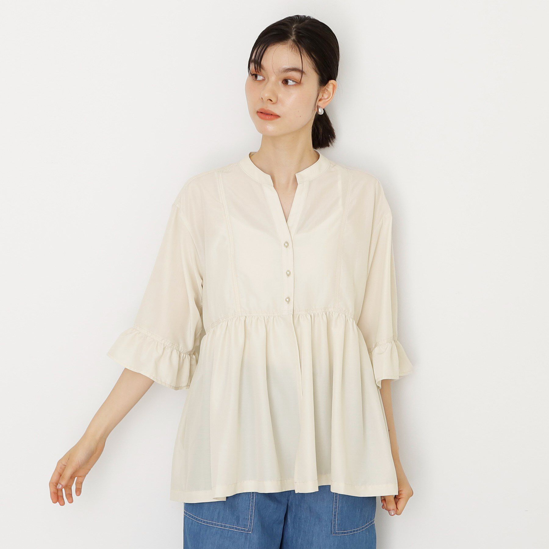 THE SHOP TK「フリルチュニックブラウス【洗濯機OK】」|シャツ・ブラウス|アイボリー(004)