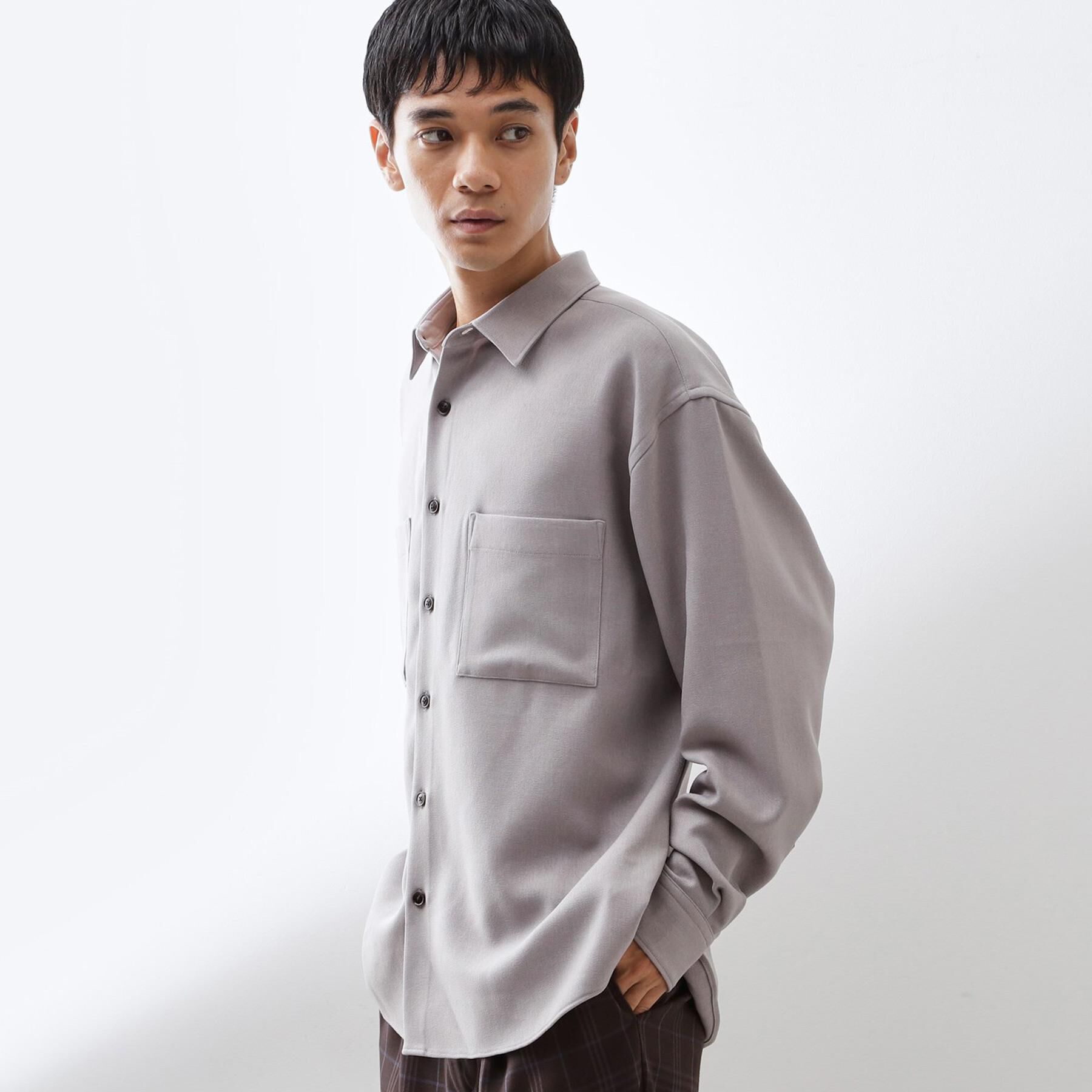 THE SHOP TK「【大人のきれいめカジュアルに】ウールライク長袖シャツ 洗濯機OK」|シャツ・ブラウス|グレージュ(050)
