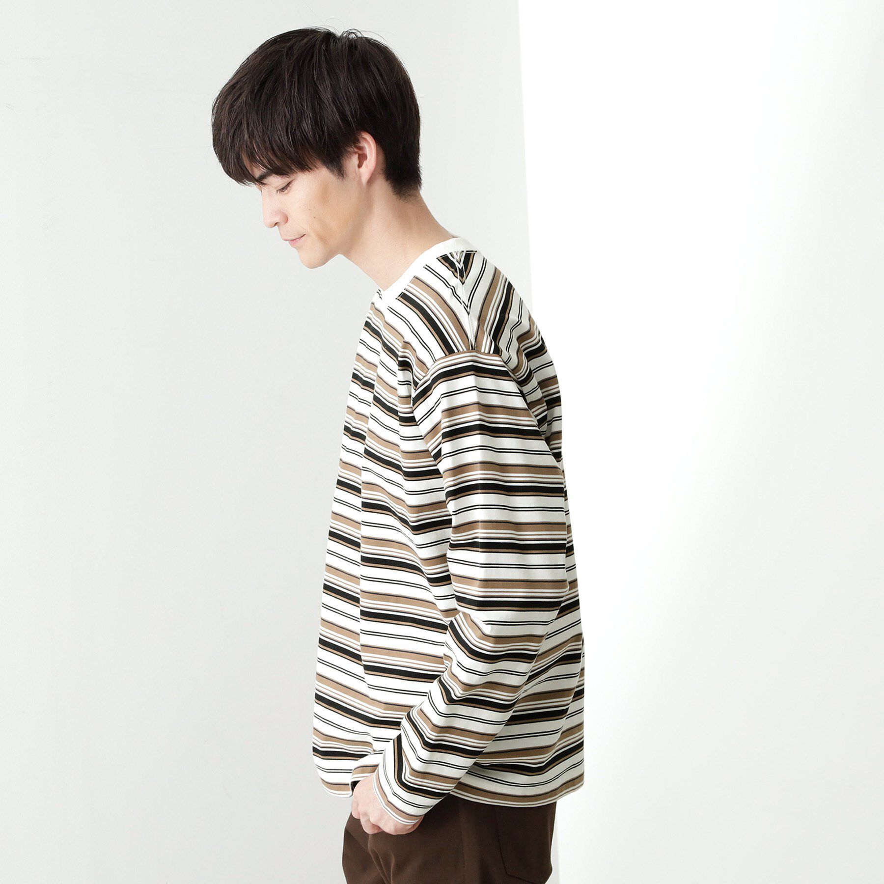 THE SHOP TK「ランダムボーダー長袖タフTシャツ 【洗濯機OK】」|Tシャツ・カットソー|