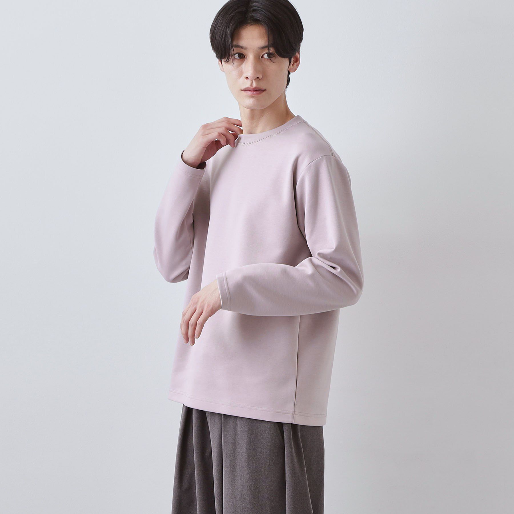 THE SHOP TK「【首元にさりげないアクセント】ステッチダンボールプルオーバー」|Tシャツ・カットソー|