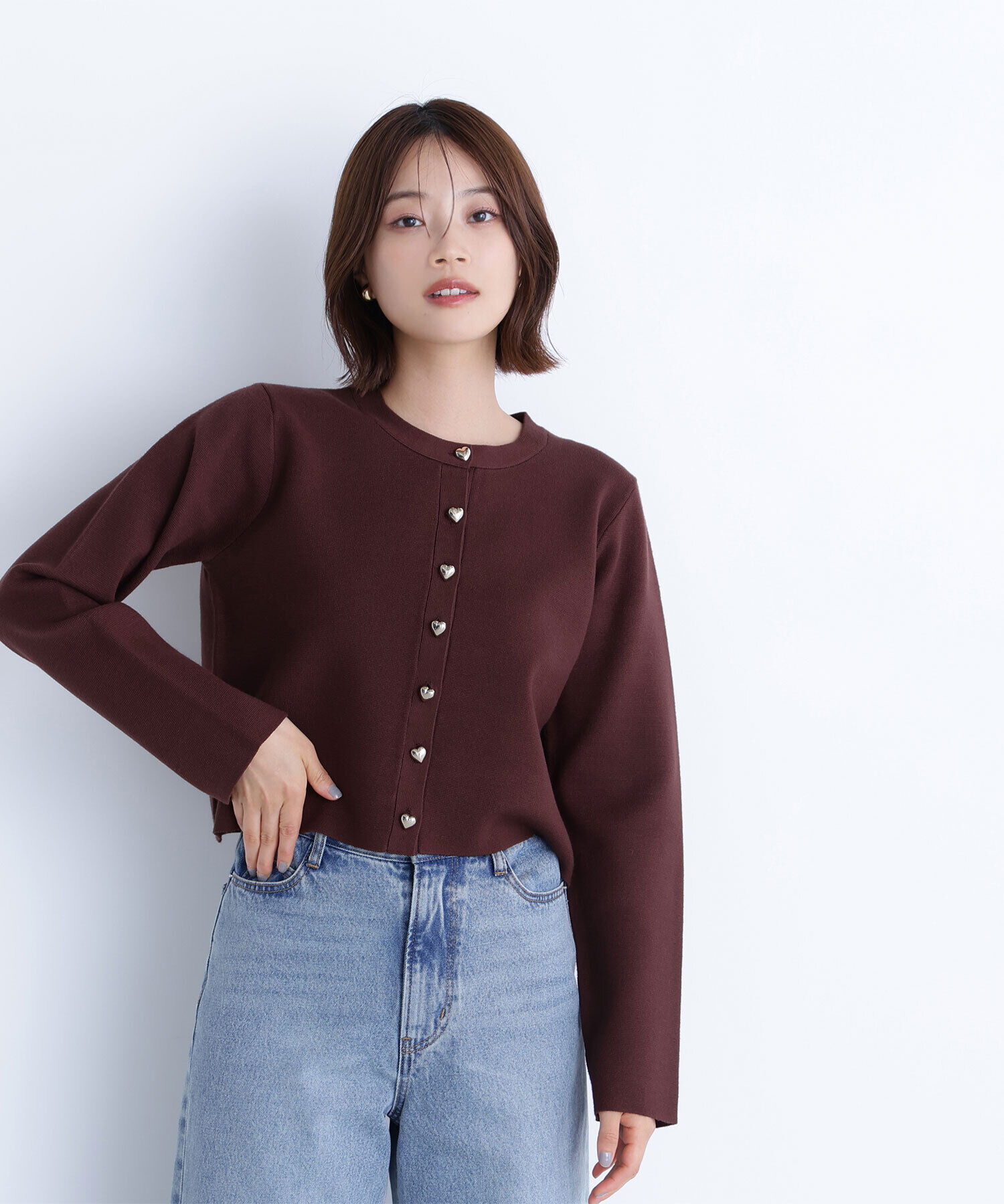  「ハートボタンニットジャケット」|ニット・セーター|