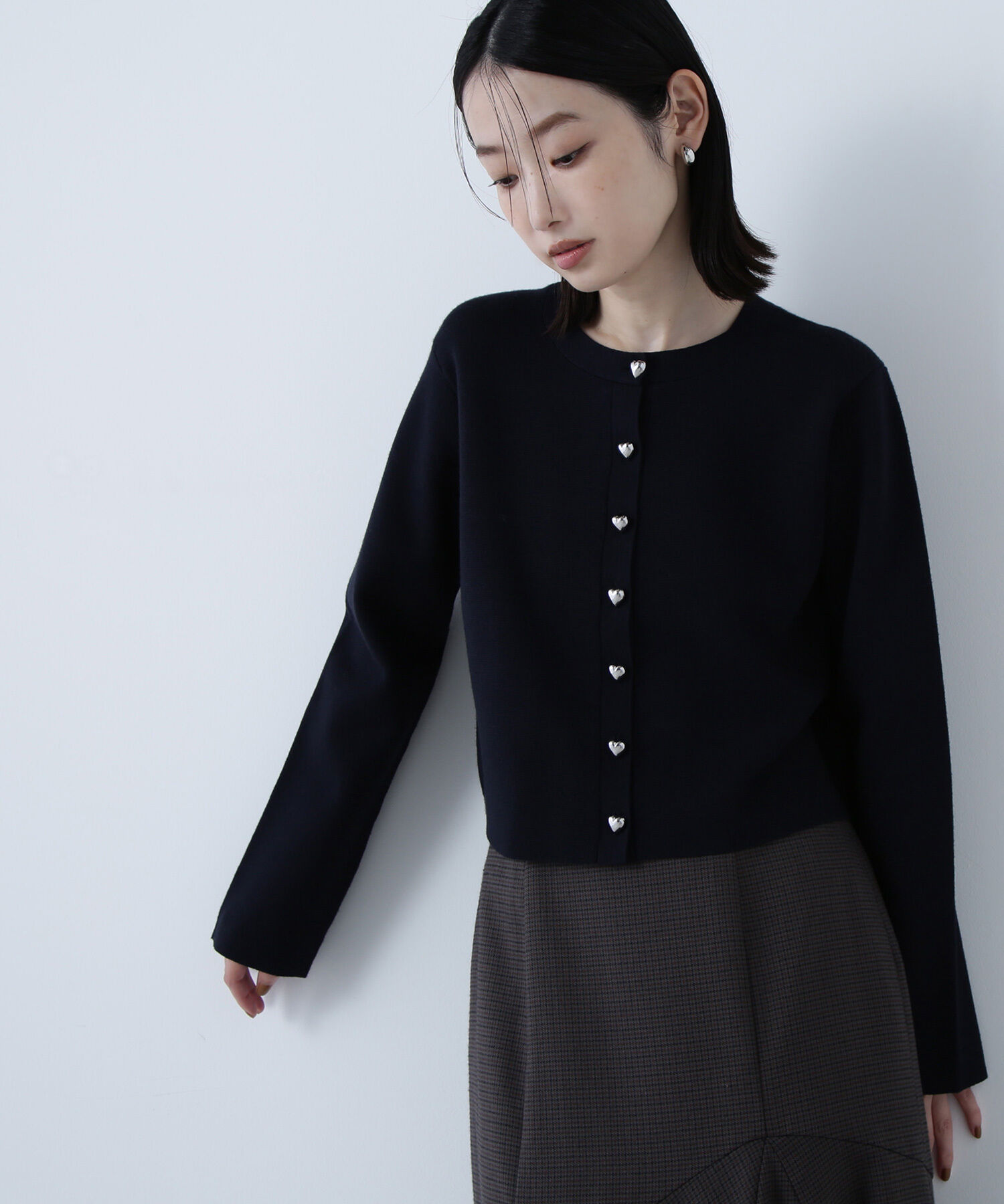  「ハートボタンニットジャケット」|ニット・セーター|