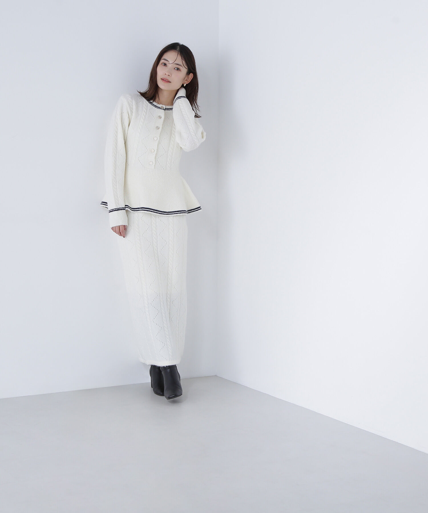  「ペプラムケーブルニットセットアップ」|ワンピース|