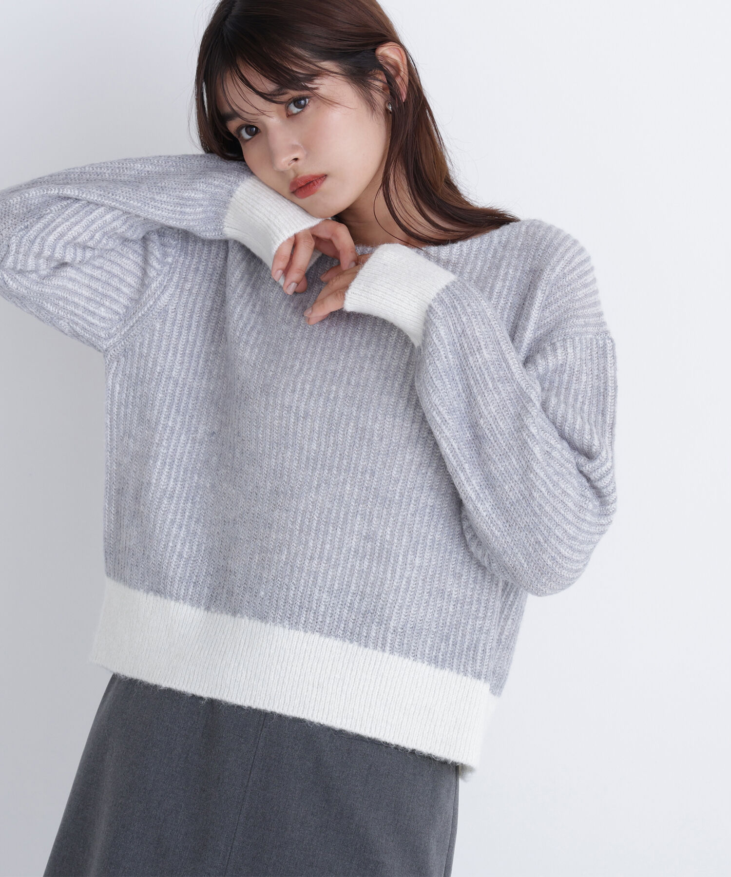  「配色リブボクシーニット」|ニット・セーター|