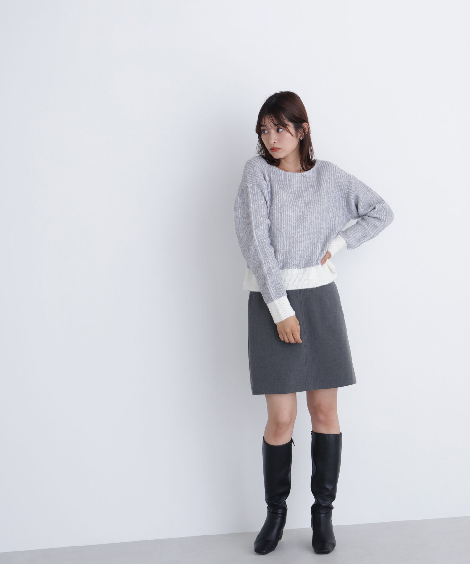  「配色リブボクシーニット」|ニット・セーター|