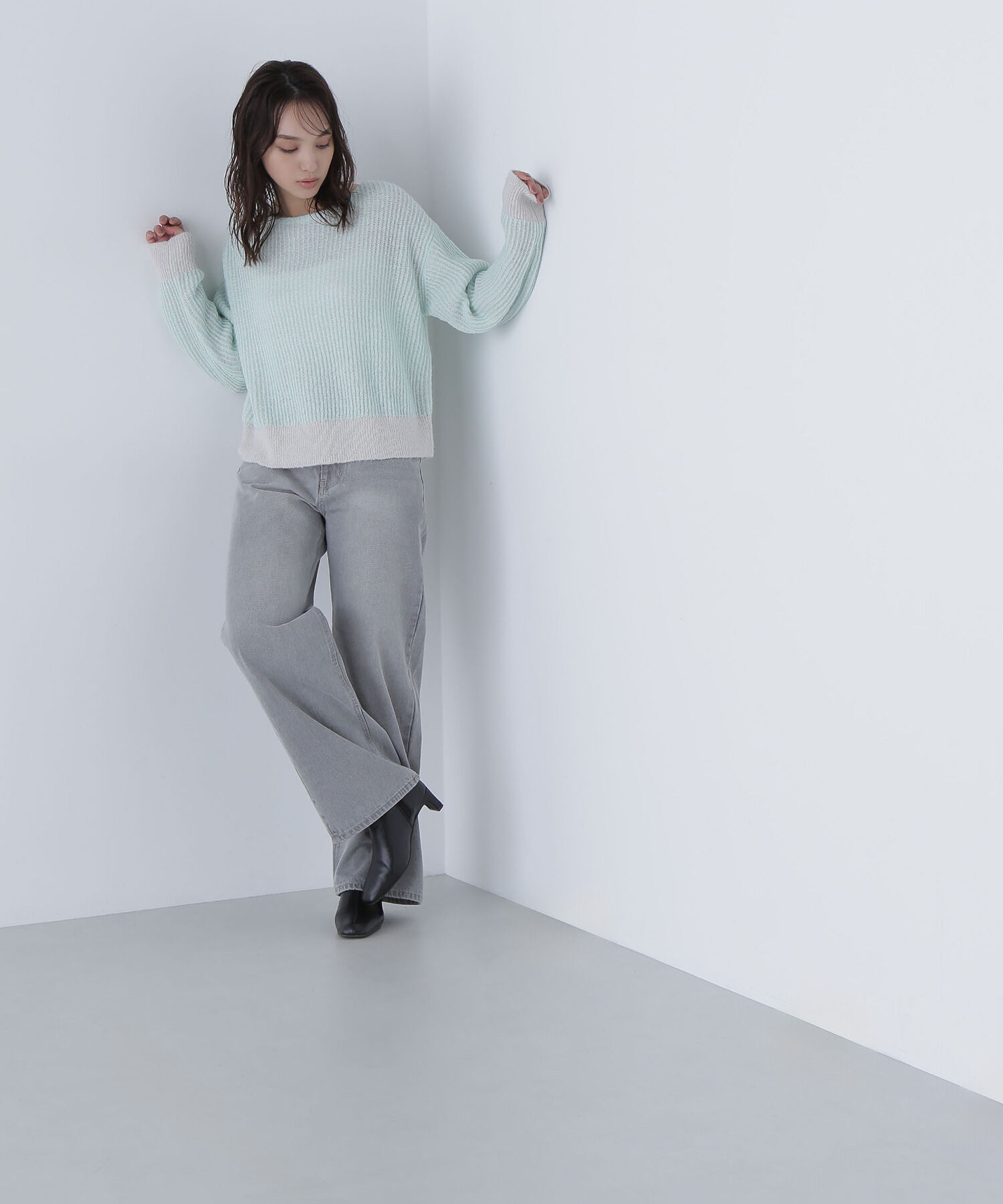  「配色リブボクシーニット」|ニット・セーター|