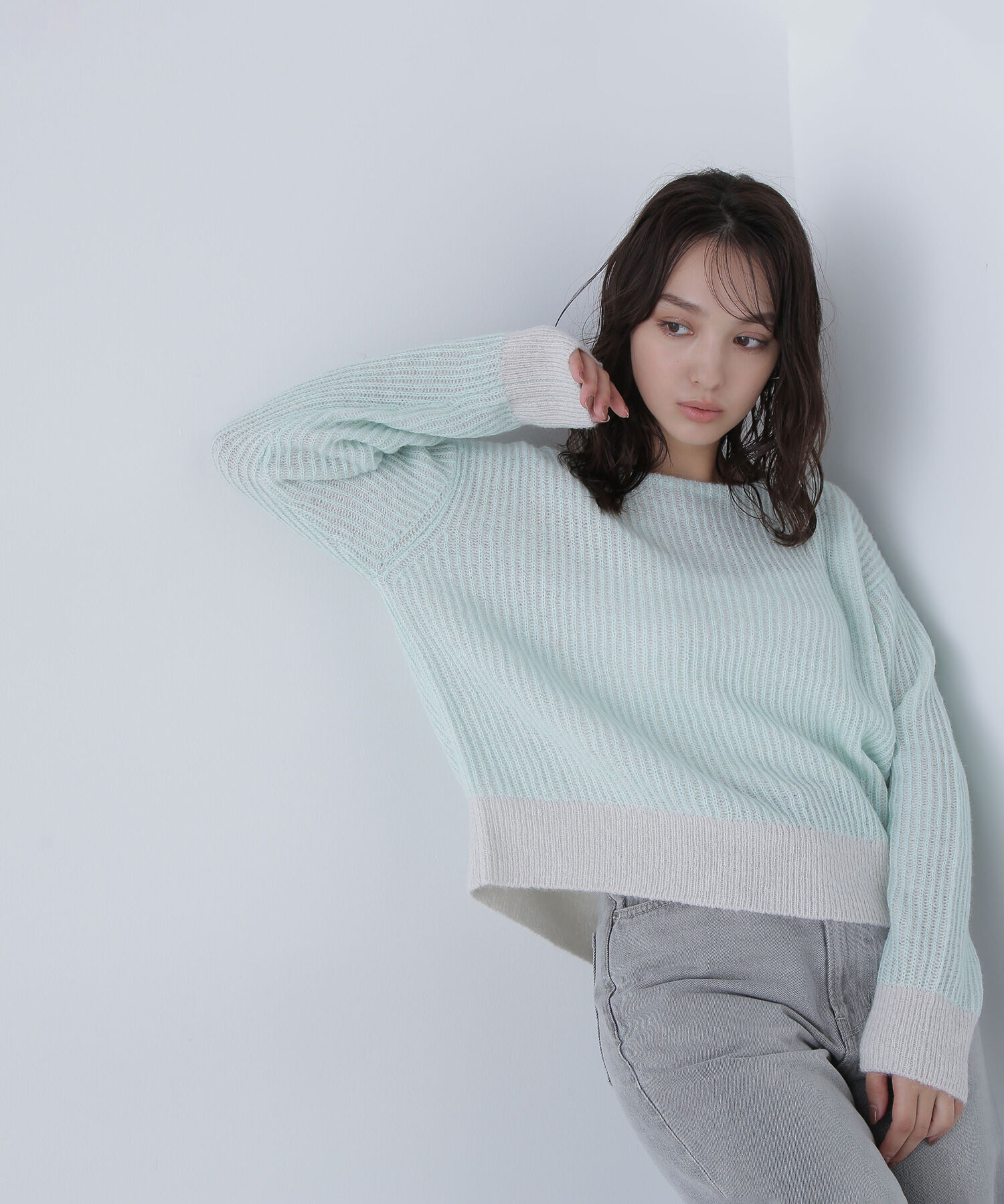  「配色リブボクシーニット」|ニット・セーター|